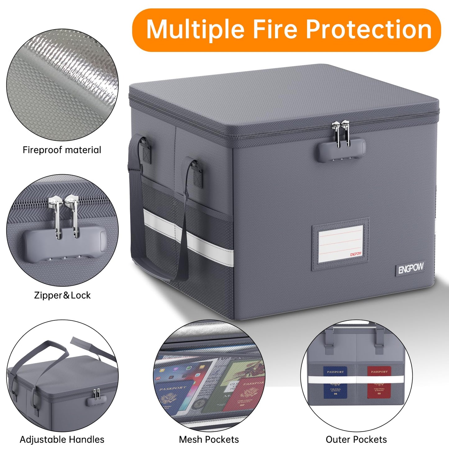 ENGPOW 5200°F File Box Fireproof Document Box with Lock,Heat Insulated Collapsible File Storage