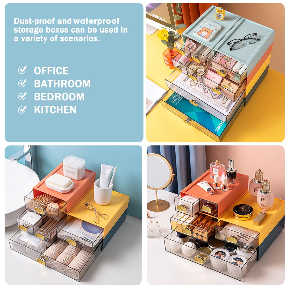 DETEIN 2 PACK Stackable Desk Organizer with Drawer Desktop Storage Drawer Box Plastic Desk