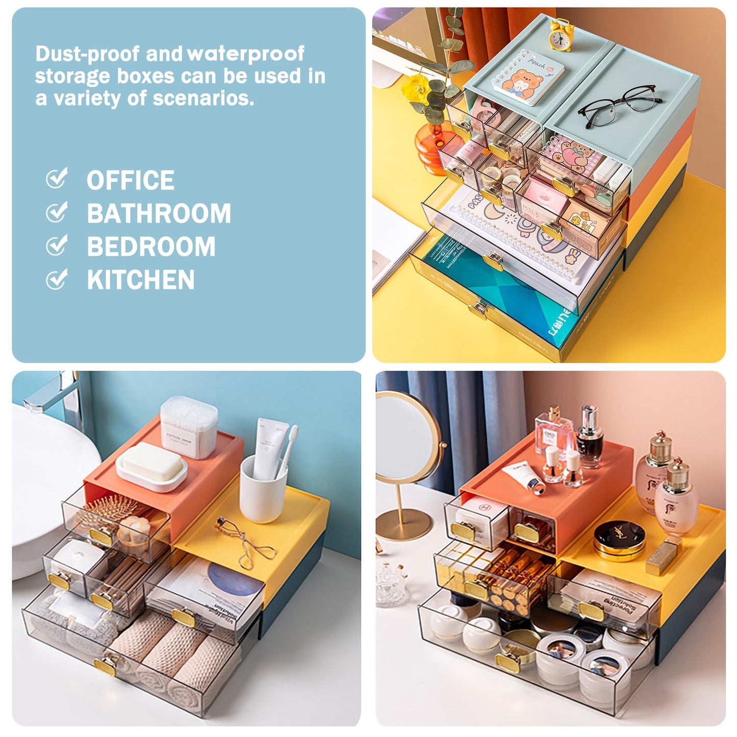 DETEIN 2PACK Stackable Desk Organizer Drawer 6.5"x9"x3" Desk Storage Drawer for Office Clear