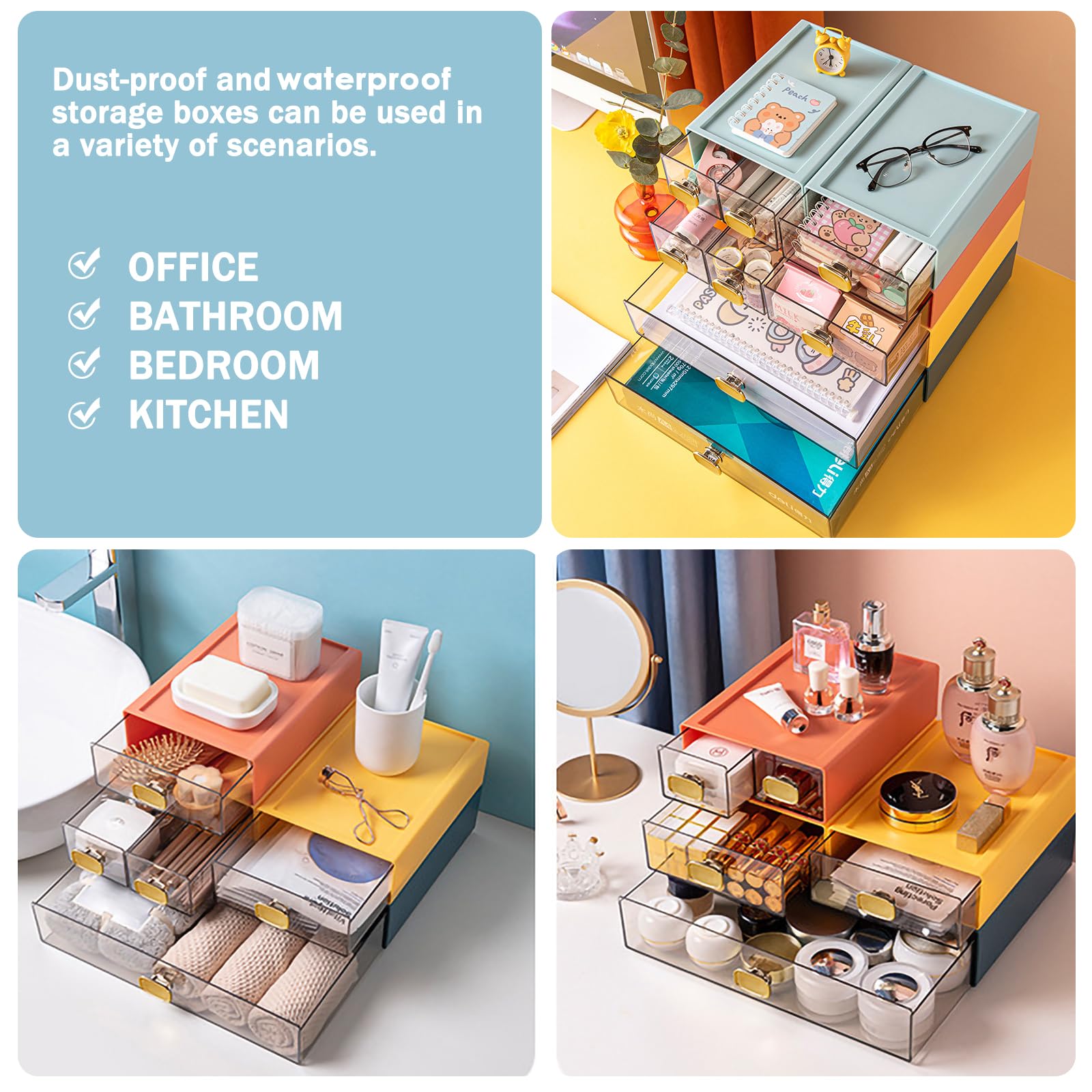 DETEIN Stackable Desk Organizer Drawer 13"Wx9"Lx3.3"H Large Desktop Storage Drawers for Printer