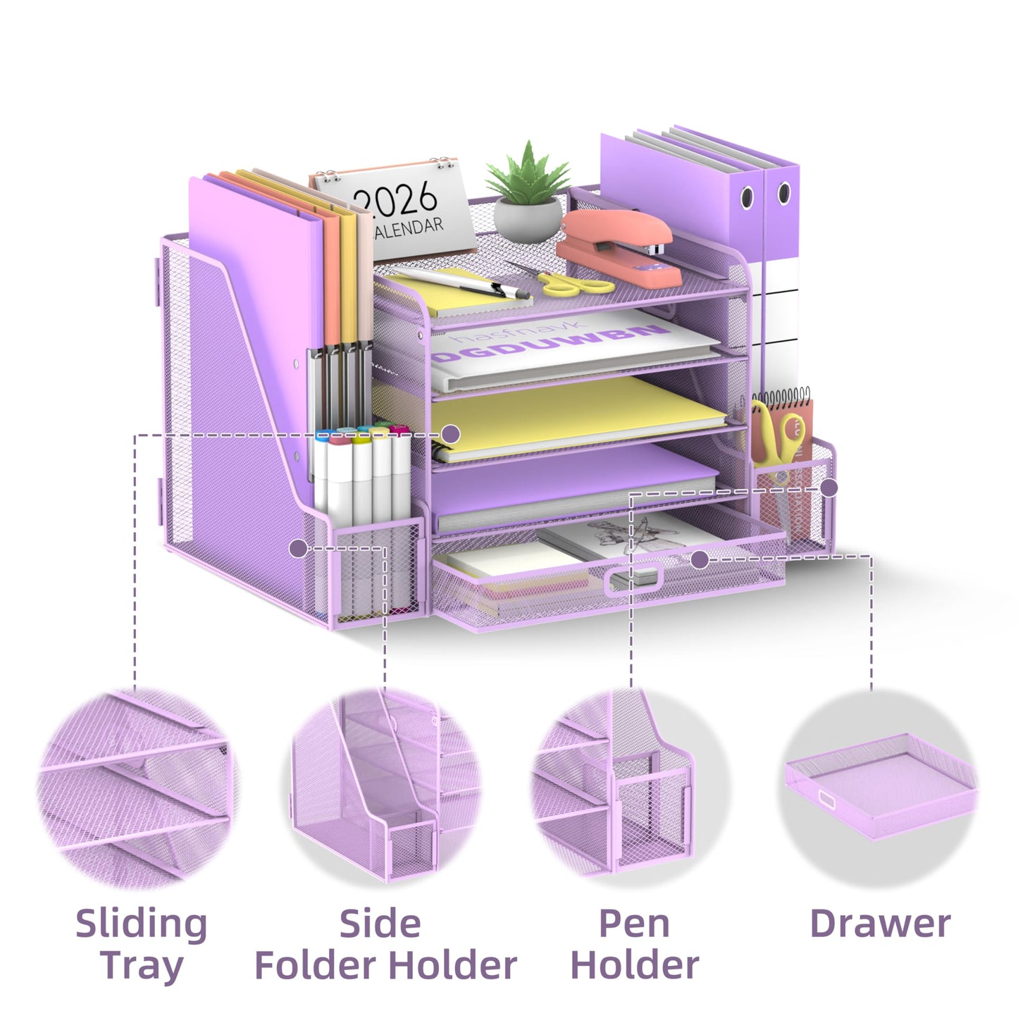 SUPEASY Mesh Desk Organizer with File Holder, 5-Tier Paper Letter Tray Organizer with Magazine