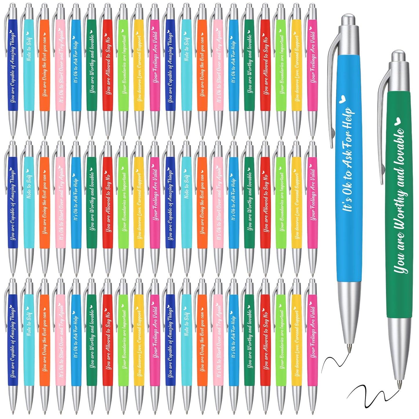 Yeaqee 100 Pcs Motivational Pens, Multicolored, Mental Health Reminders