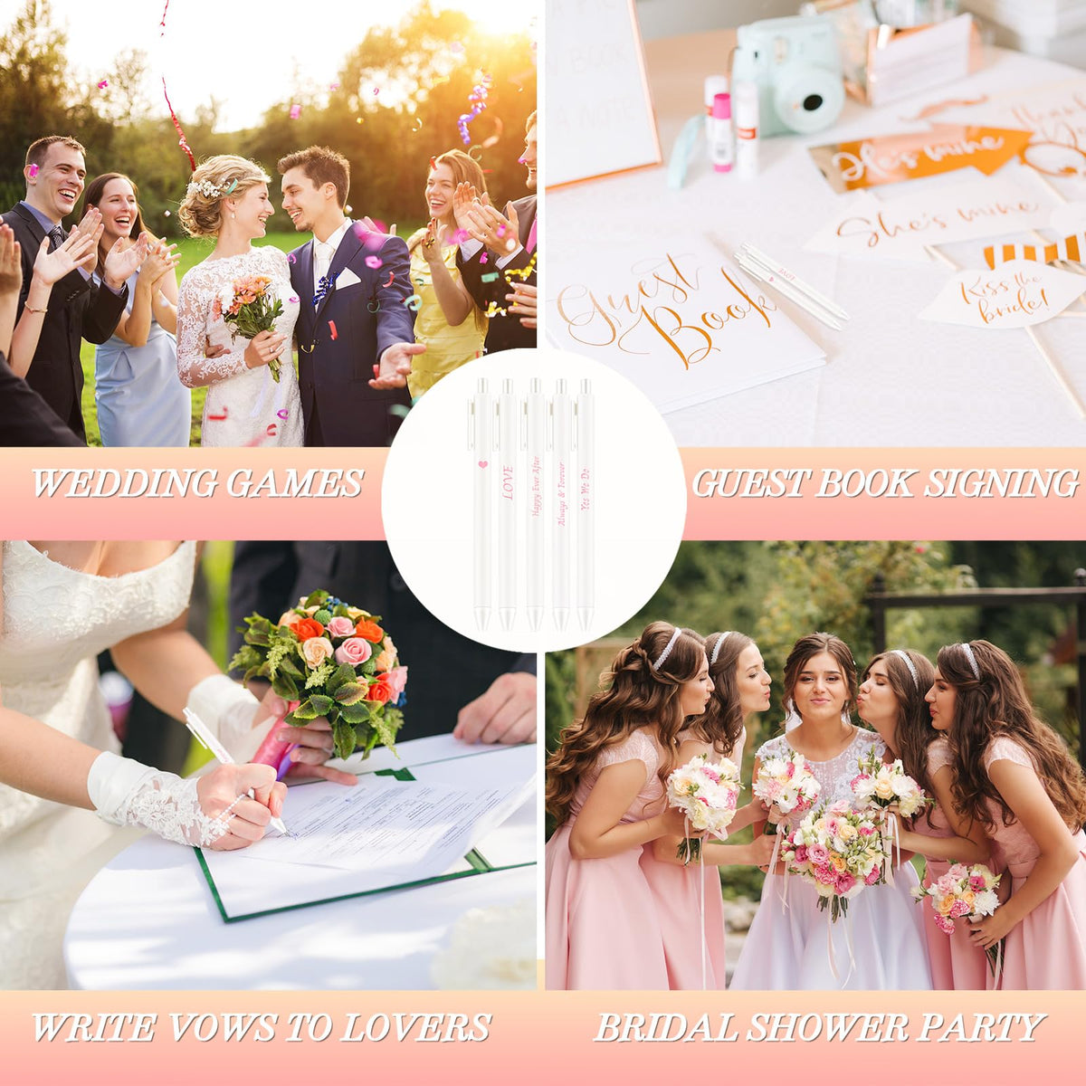 Ctosree 50 Pcs Bridal Shower Pens Wedding Pens for Guest Book Black Ink Retractable Ballpoint Pen