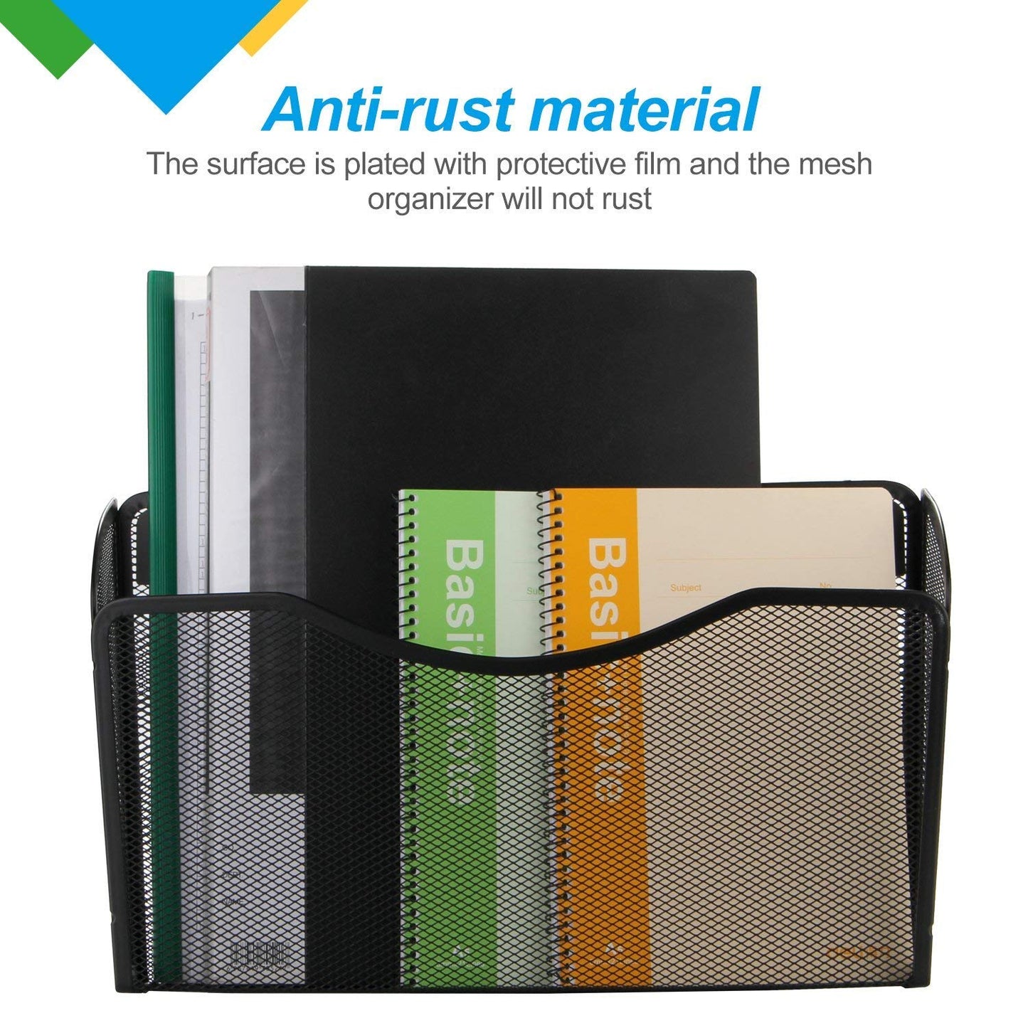 3 Pocket Wall Mount File Hanging Organizer, Metal Mesh Office Home Folder Binder Holder Magazine