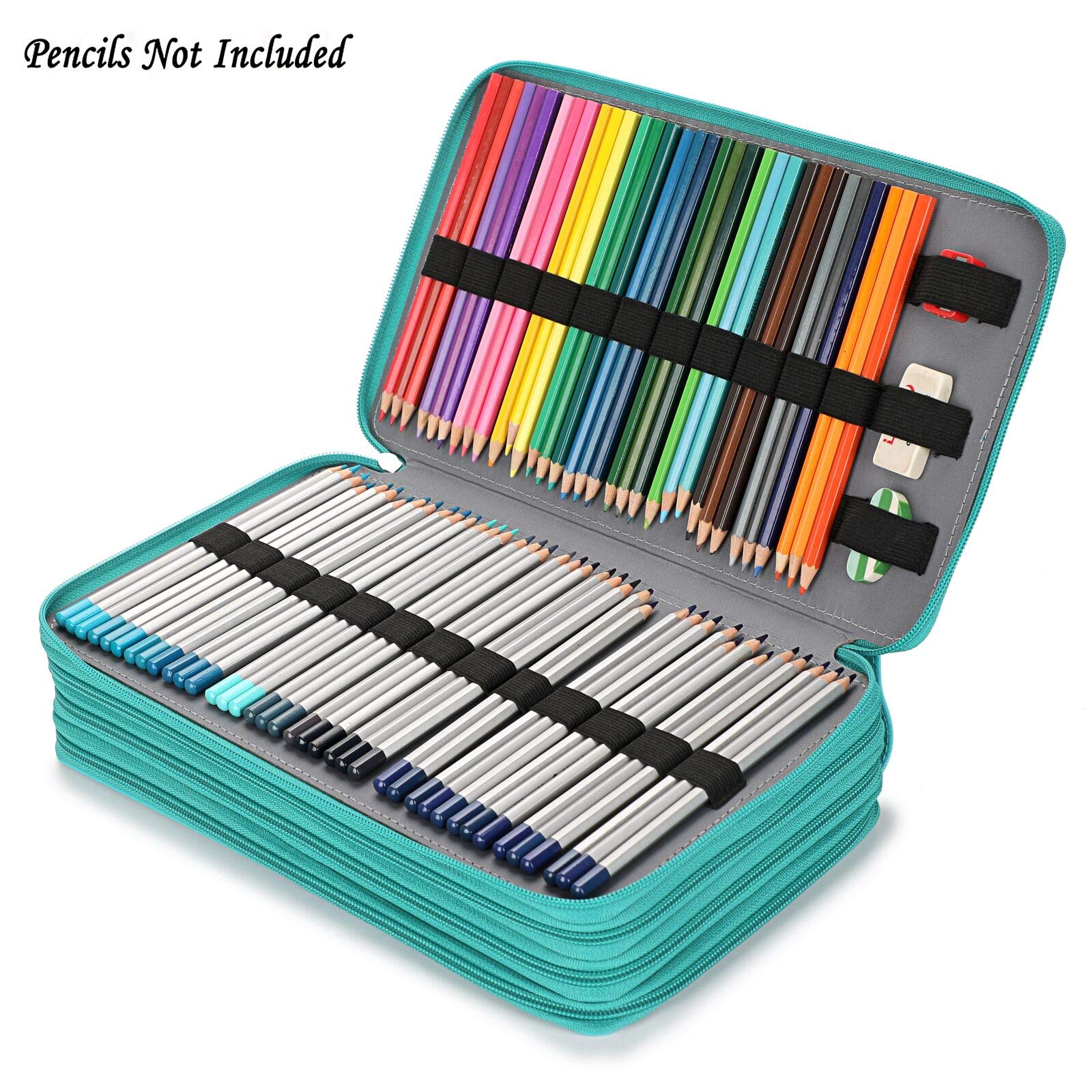 BTSKY 300 Slots Colored Pencil Organizer - Deluxe PU Leather Pencil Case Holder with Handle Strap