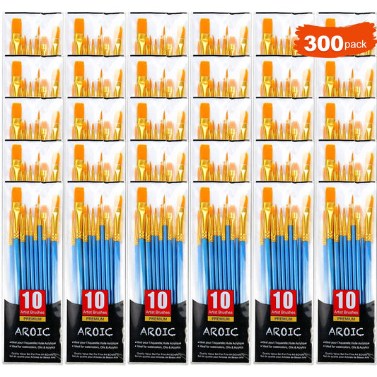 AROIC Painting Brush Set, 30 Packs/300 Pieces, Nylon Brush Head