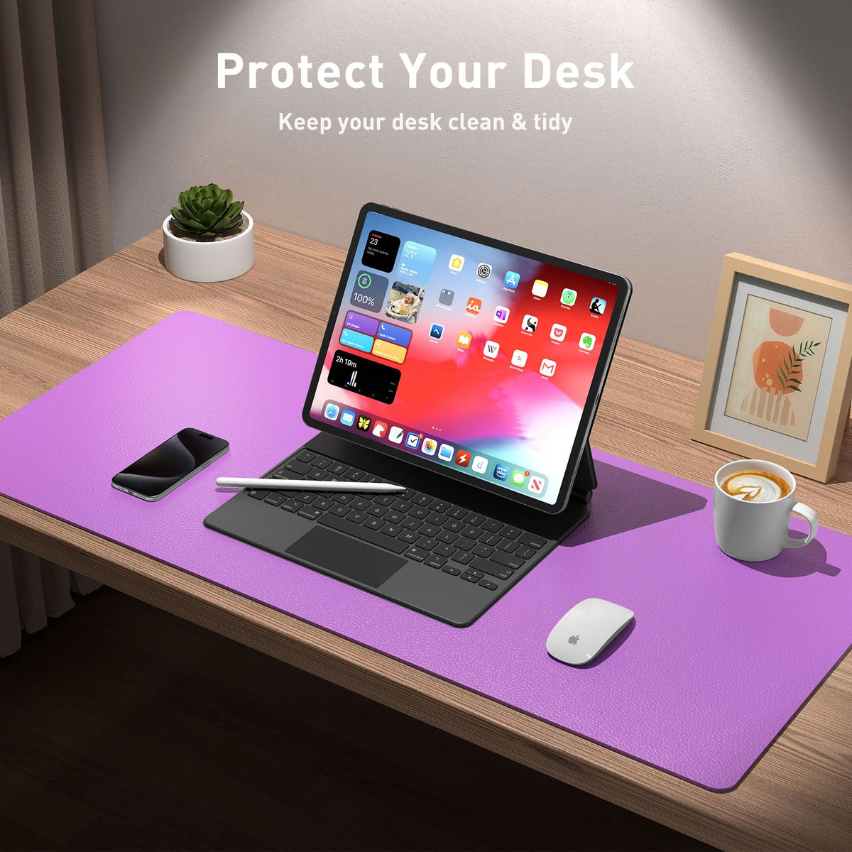 Aothia Leather Desk Pad Protector, Office Desk Mat, Large Mouse Pad, Non-Slip PU Leather Desk