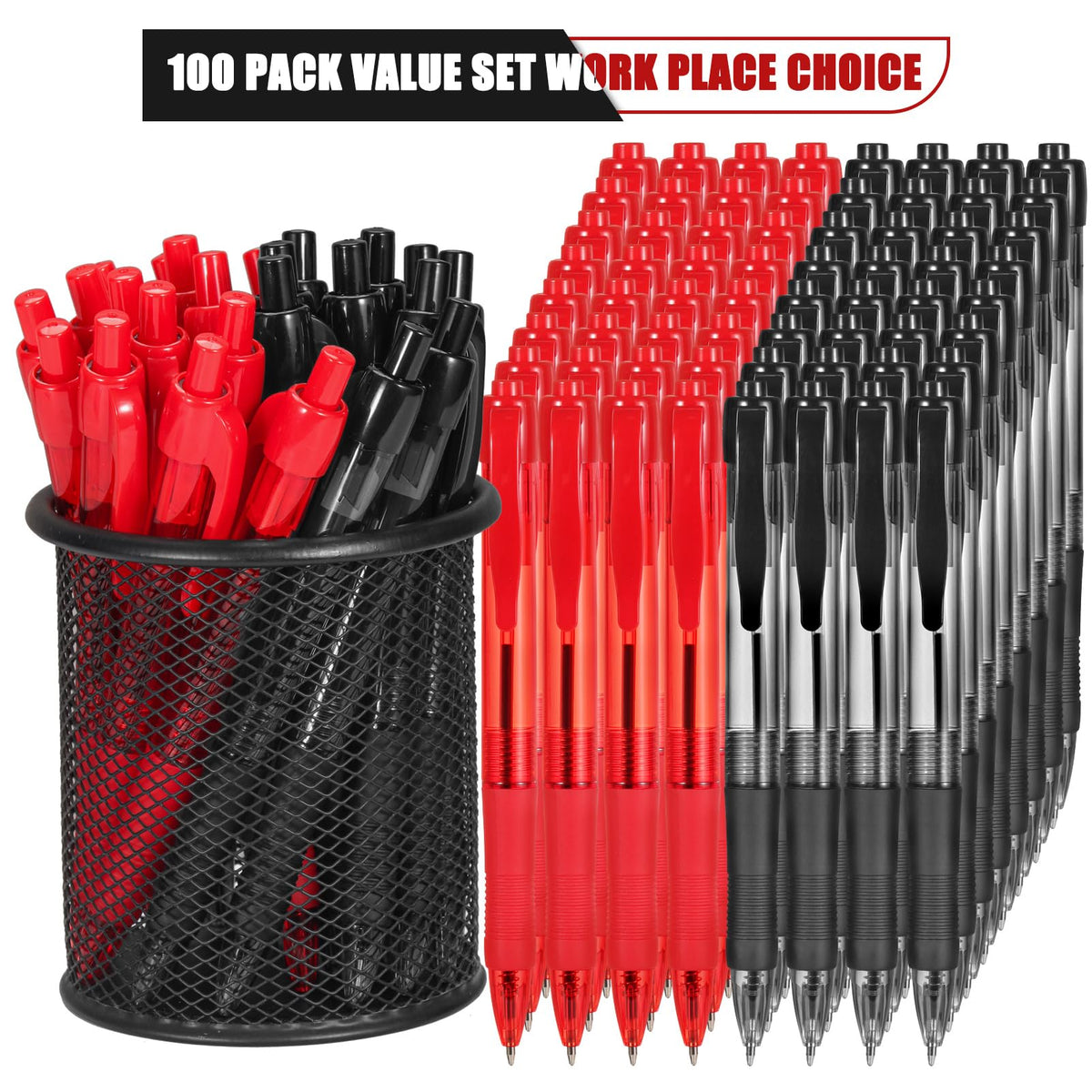 deegtran Pens Bulk, 100 Pack No Bleed Black & Red Ink Click Pens with Soft Grip, Wholesale
