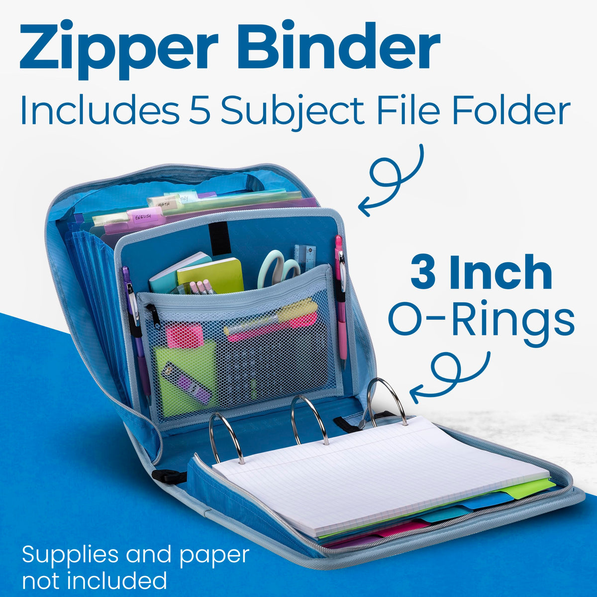 Case-it Zipper Binder | 3-Inch O-Rings | 600-Sheet | D-146 Watercolor Sky