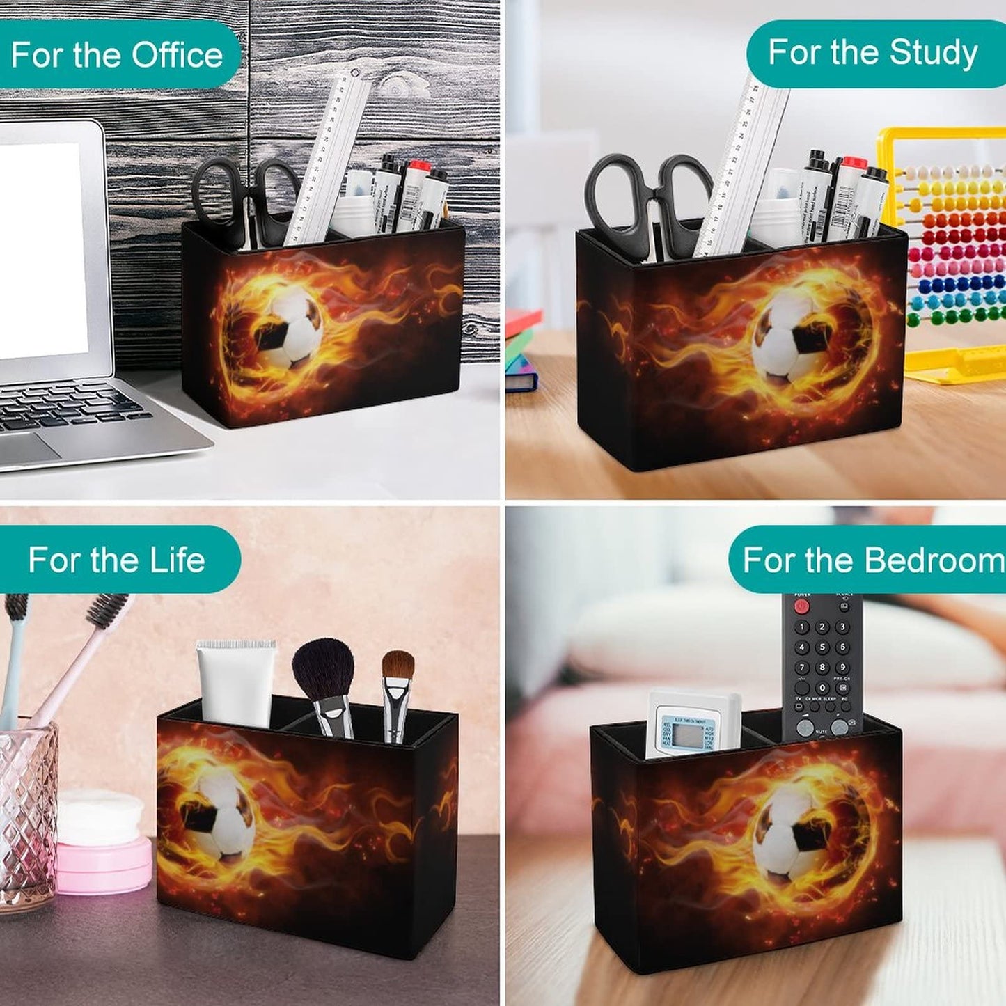 Niapessel Pencil Holder for Desk, Burning Soccer Ball Pen Holder Storage Desktop Pen Organizer Desk