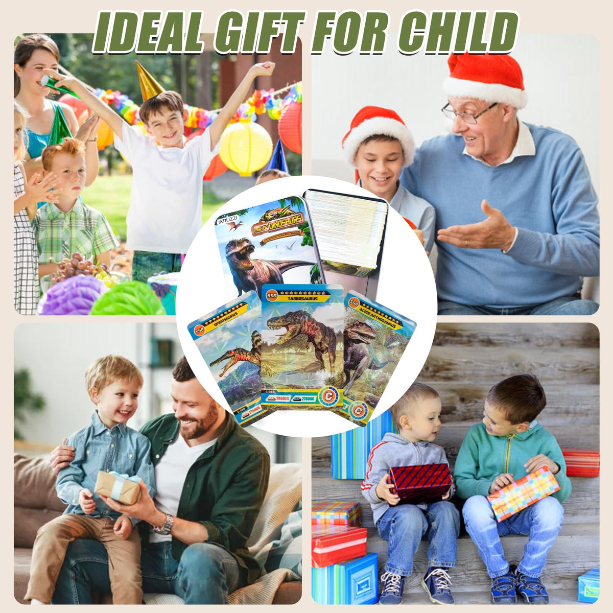 IKRUZZI 168 PCS Dinosaur Cards Set - Educational Learning Flash Cards, Collectible Trading Cards