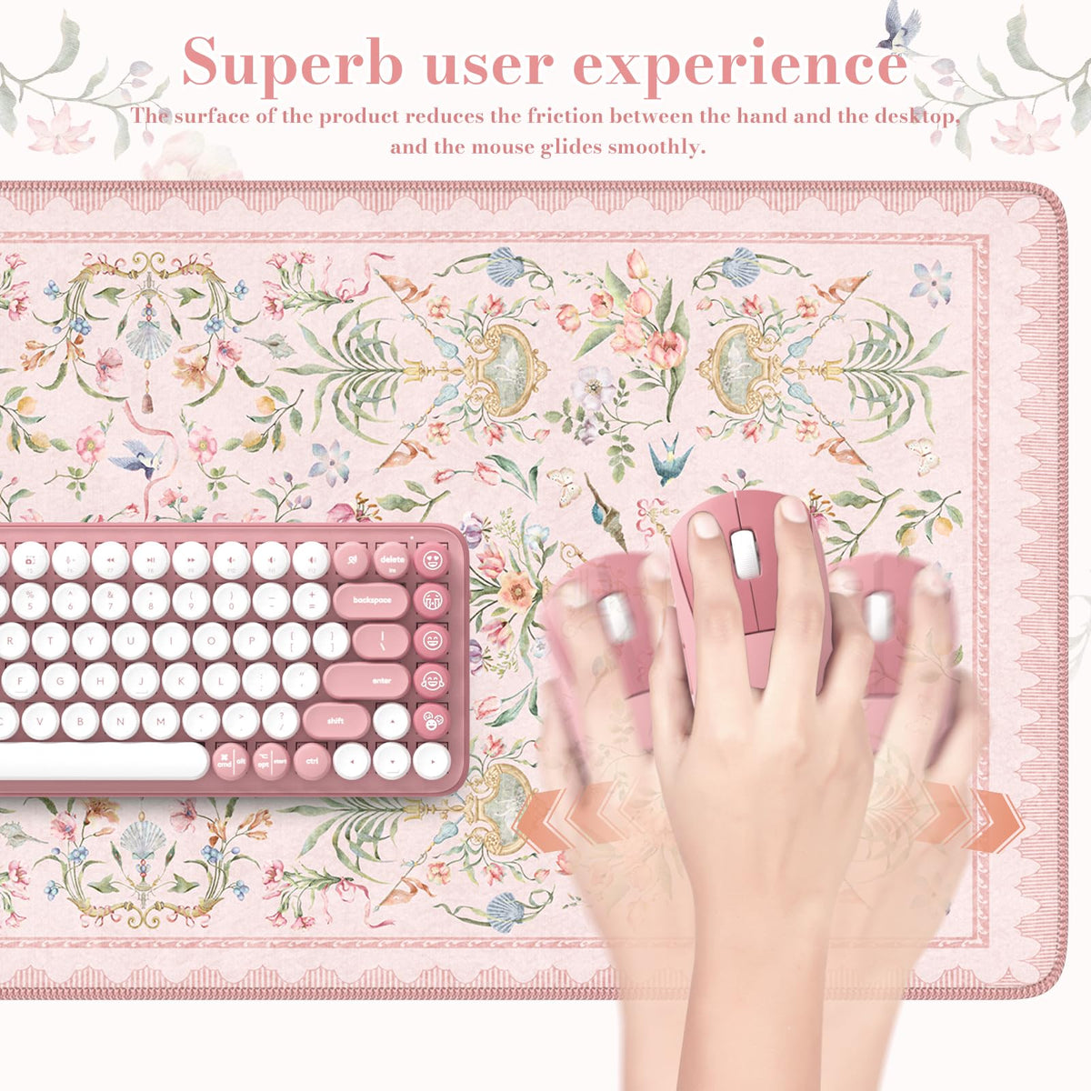 iCasso Pink Desk Cover Mat, Big Mouse Pad for Laptop,Floral