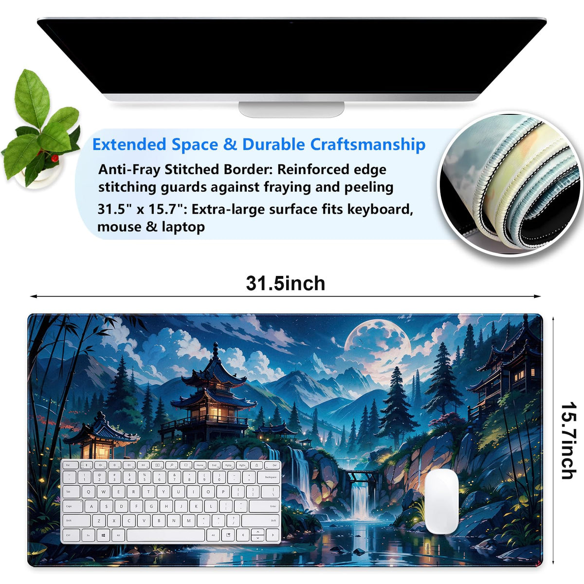 Pagoda Landscape Desk Pad, Large Extended Keyboard Mousepad 31.5x15.7