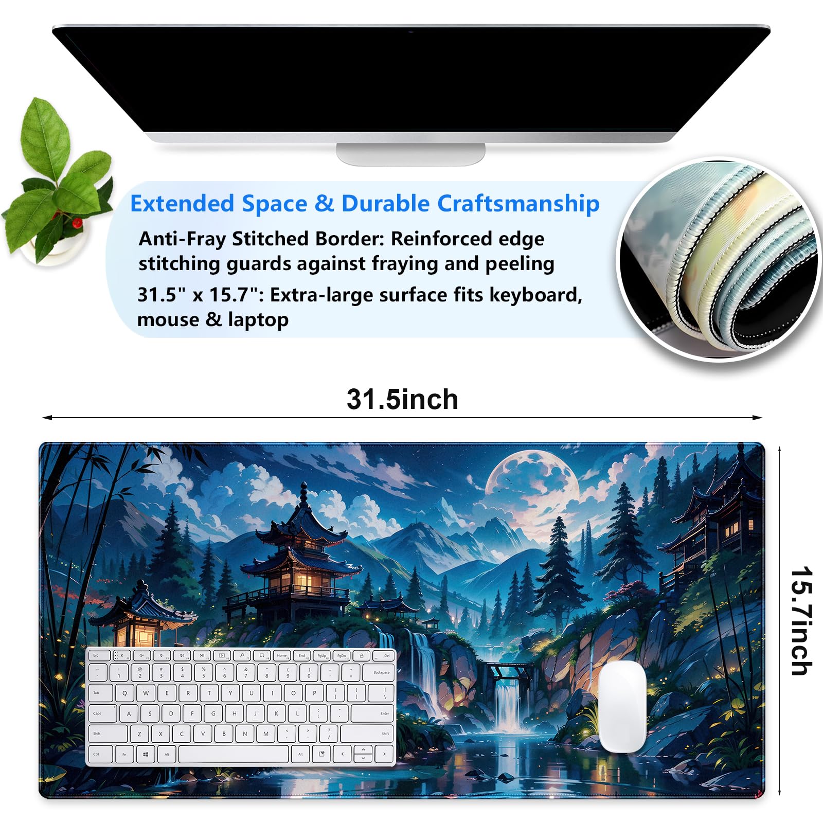 Pagoda Landscape Desk Pad, Large Extended Keyboard Mousepad 31.5x15.7