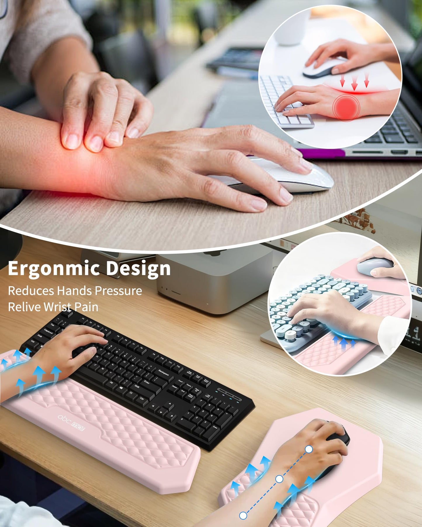 Ergonomic Mouse Pad with Wrist Rest & Keyboard Wrist Rest Support Set
