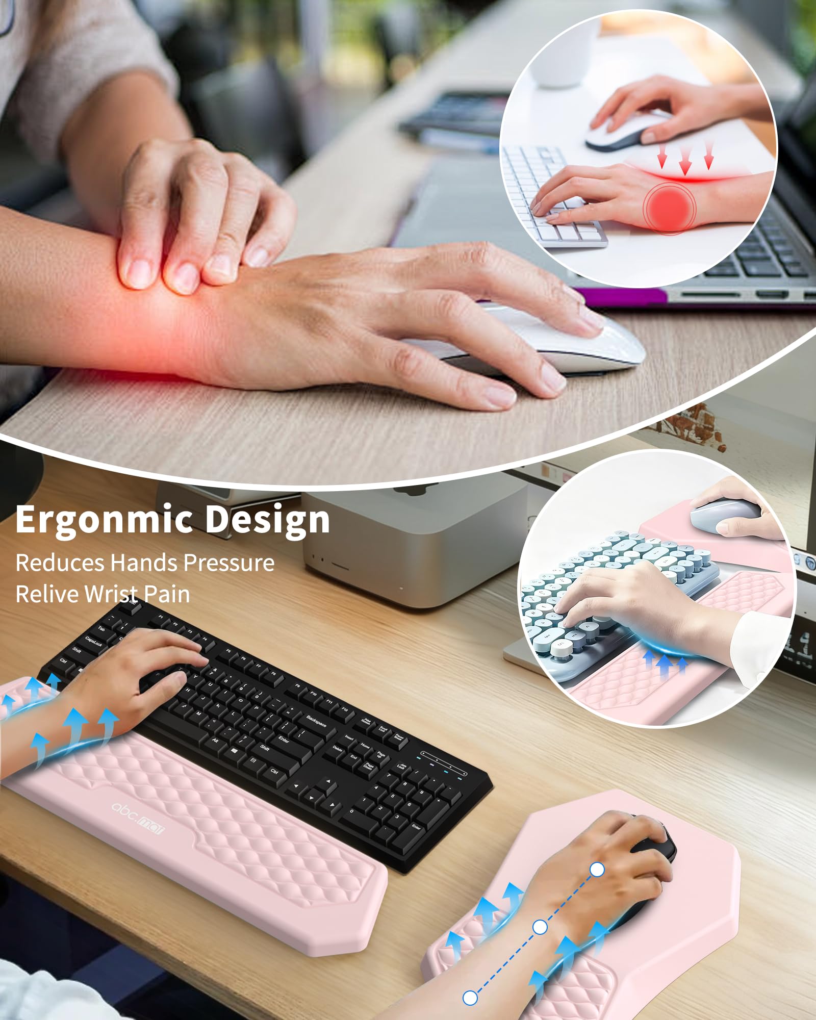 Ergonomic Mouse Pad with Wrist Rest & Keyboard Wrist Rest Support Set
