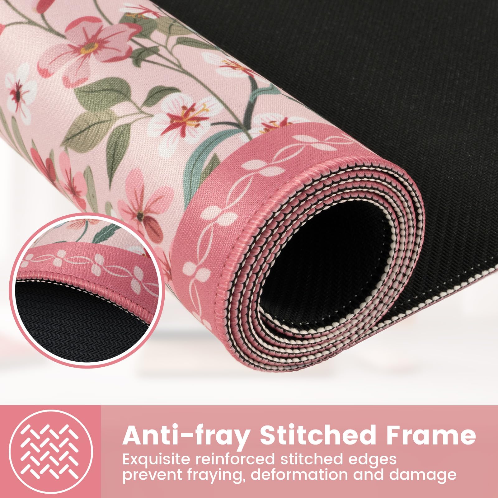 HAOCOO Floral Desk Pad, Waterproof Large Keyboard Mat Pad(Rose Pink)