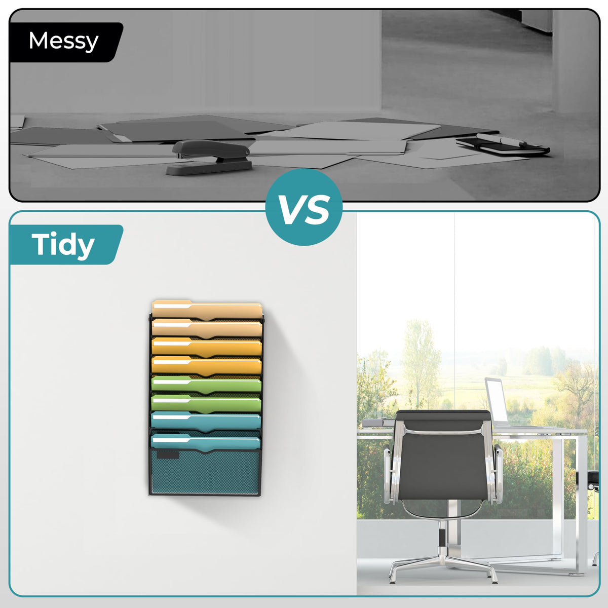 SUPEASY 8 Tier Wall File Organizer, Hanging Wall Mounted Mail Organizer with Label Slots, Metal