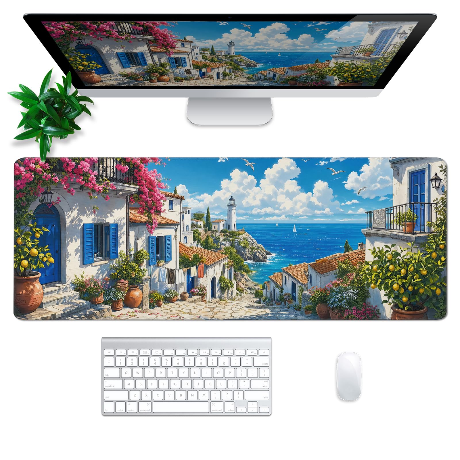 Japanese Street Scene Mouse Pad Desk Mat XL Extended Large Gaming Desk Pad Mousepad, Oil Painting