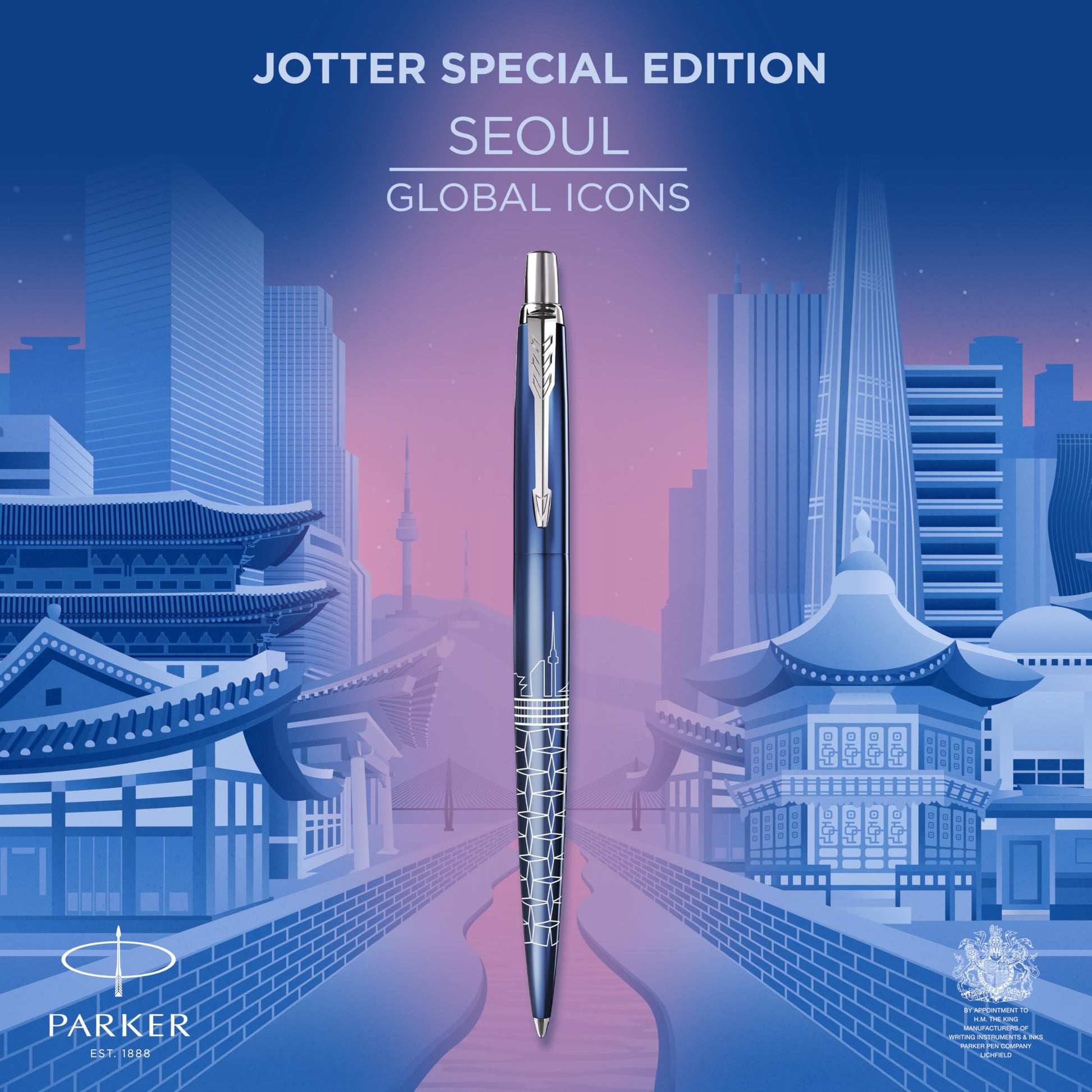 Parker Jotter Ballpoint Pen | Special Edition | Seoul Blue with Chrome Trim | Medium Point | Blue
