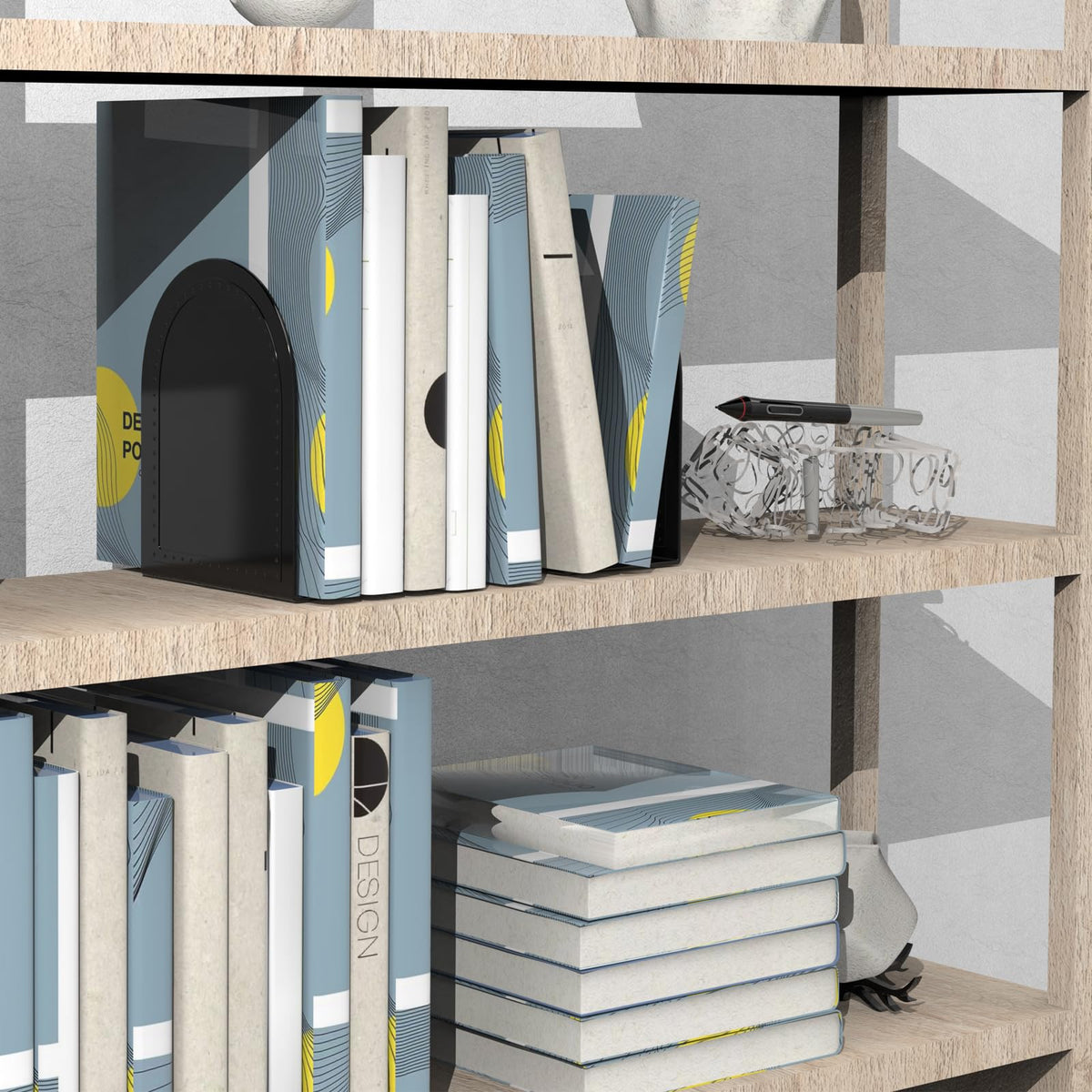 10 Pair Bookends Metal Book Ends Universal Economy Bookends (Black, 10 Pair)