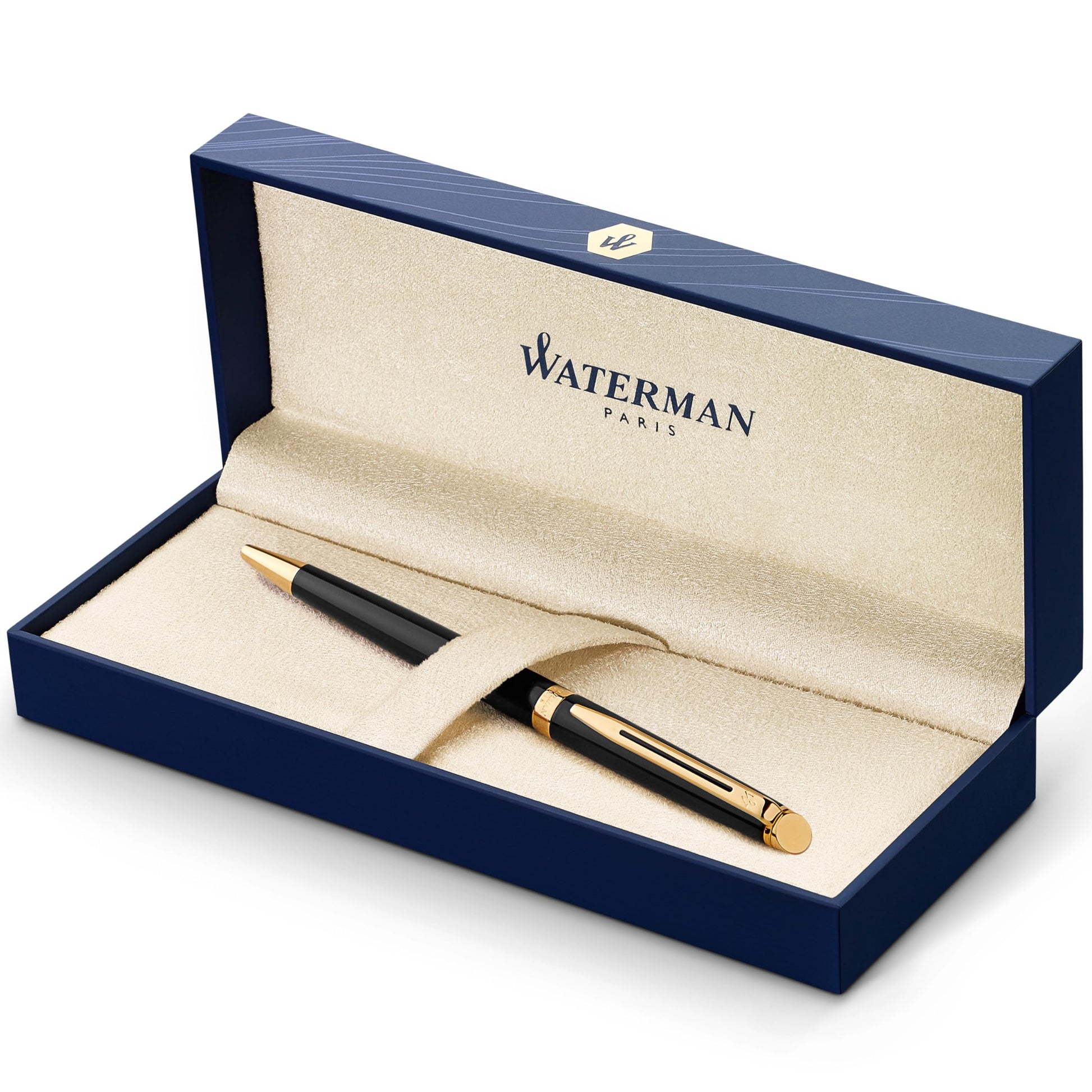 Waterman Hémisphère Ballpoint Pen | Gloss Black with 23k Gold Trim | Medium Point | Blue Ink | Gift