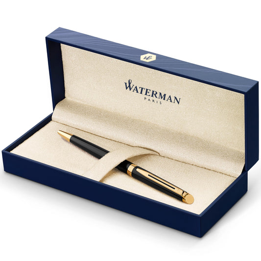 Waterman Hémisphère Ballpoint Pen | Gloss Black with 23k Gold Trim | Medium Point | Blue Ink | Gift