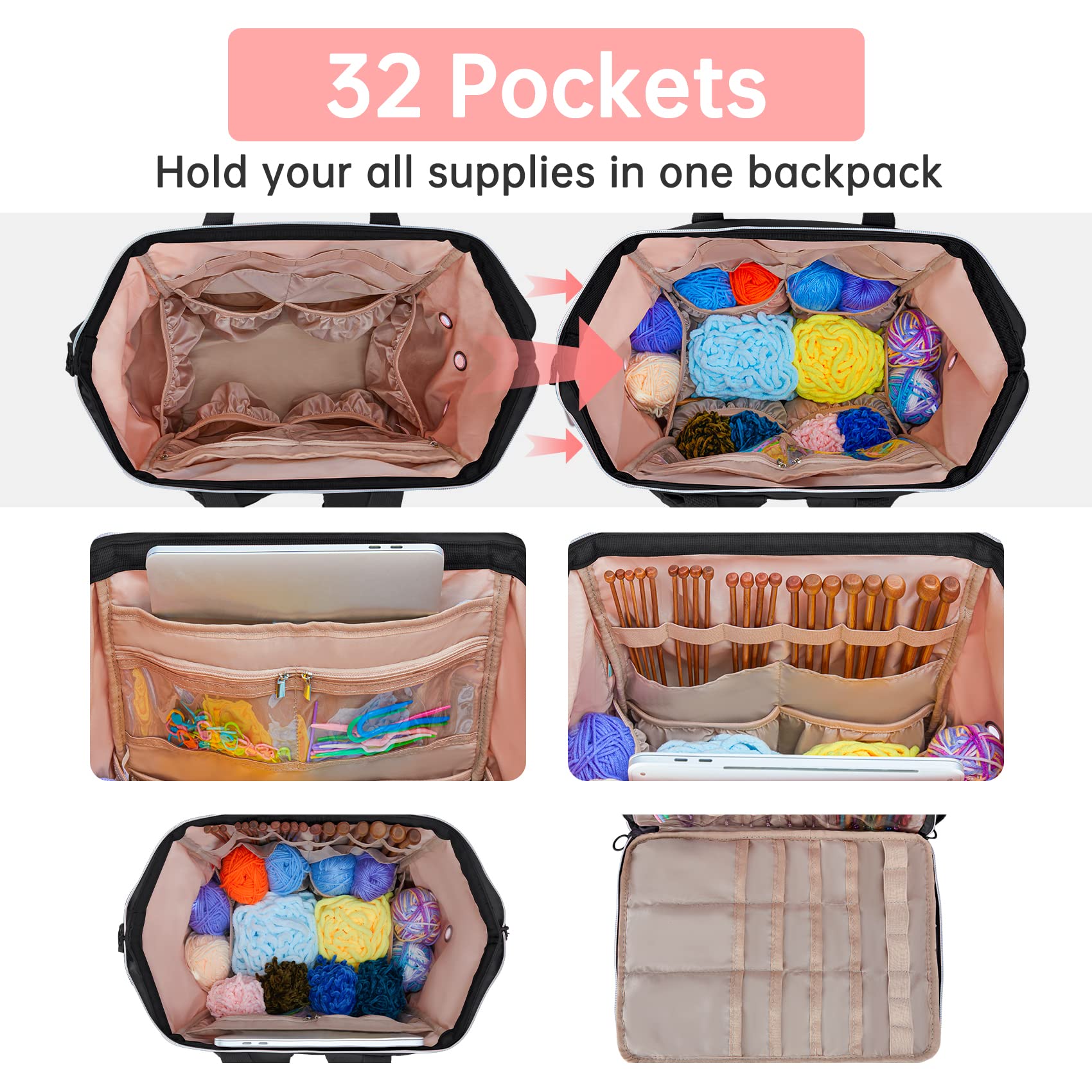 Leudes Crochet Bag Backpack for Yarn Storage Tote Travel Large Knitting Bag