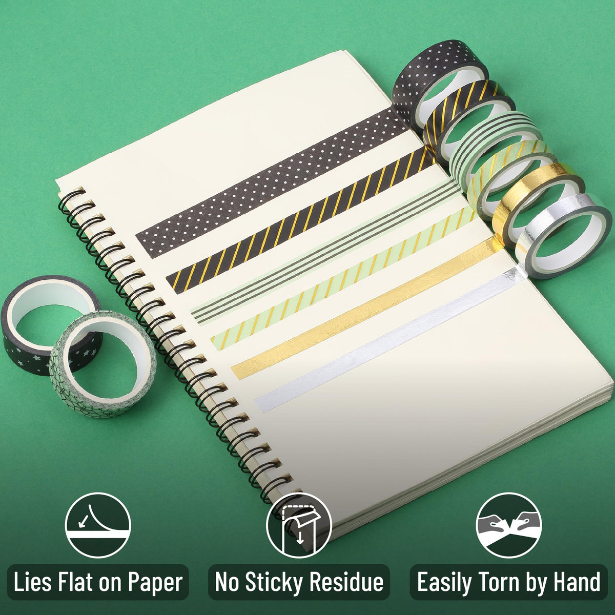Mr. Pen- Washi Tape Set, 8 Rolls, Assorted Sizes, 5 Yards/Roll