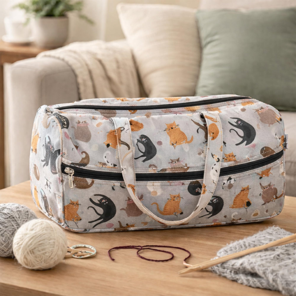 Hobby Gift Knitting Bag Large Yarn Storage Bag with Zippered Compartments for Knitting Needles