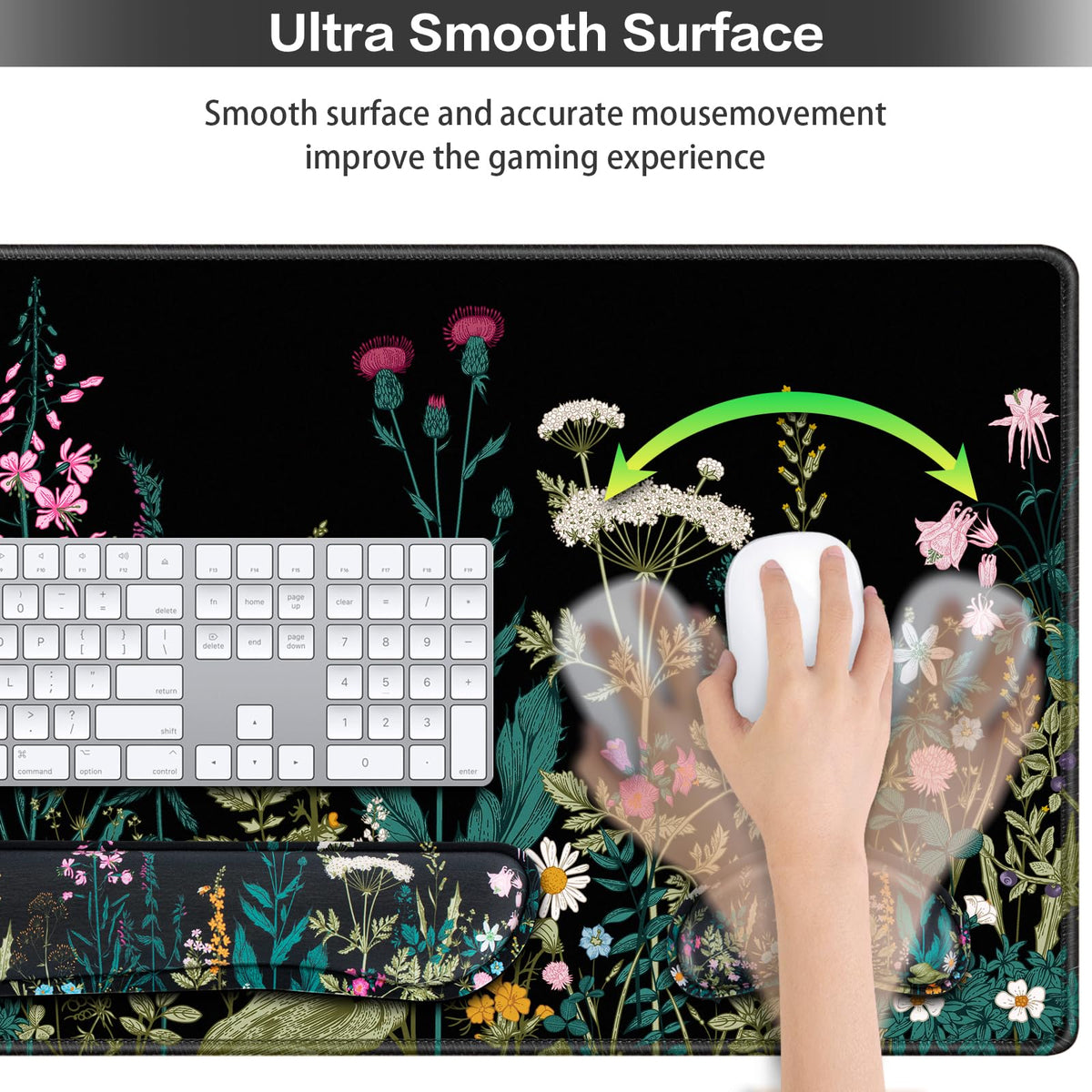 Desk Mat, Large Gaming Mouse Pad with Wrist Rest, 4in1 XXL Mousepad Floral