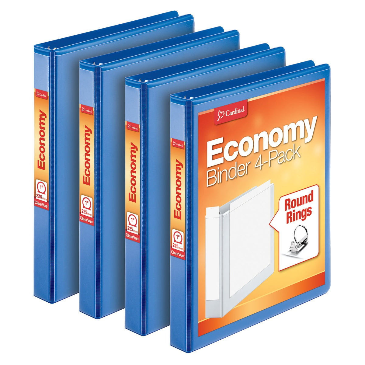 Cardinal Economy 3 Ring Binder, 1 Inch, Presentation View, Blue, Holds 225 Sheets, Nonstick, PVC