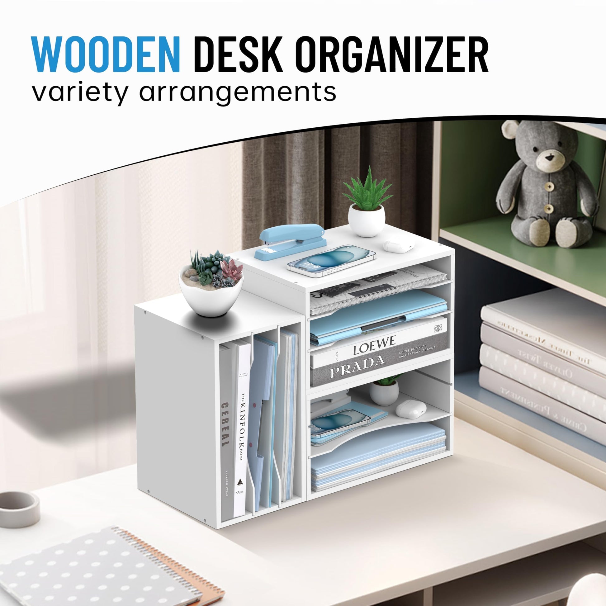 3-Tier Paper Organizer for Desk, Adjustable Mail Organizer, White