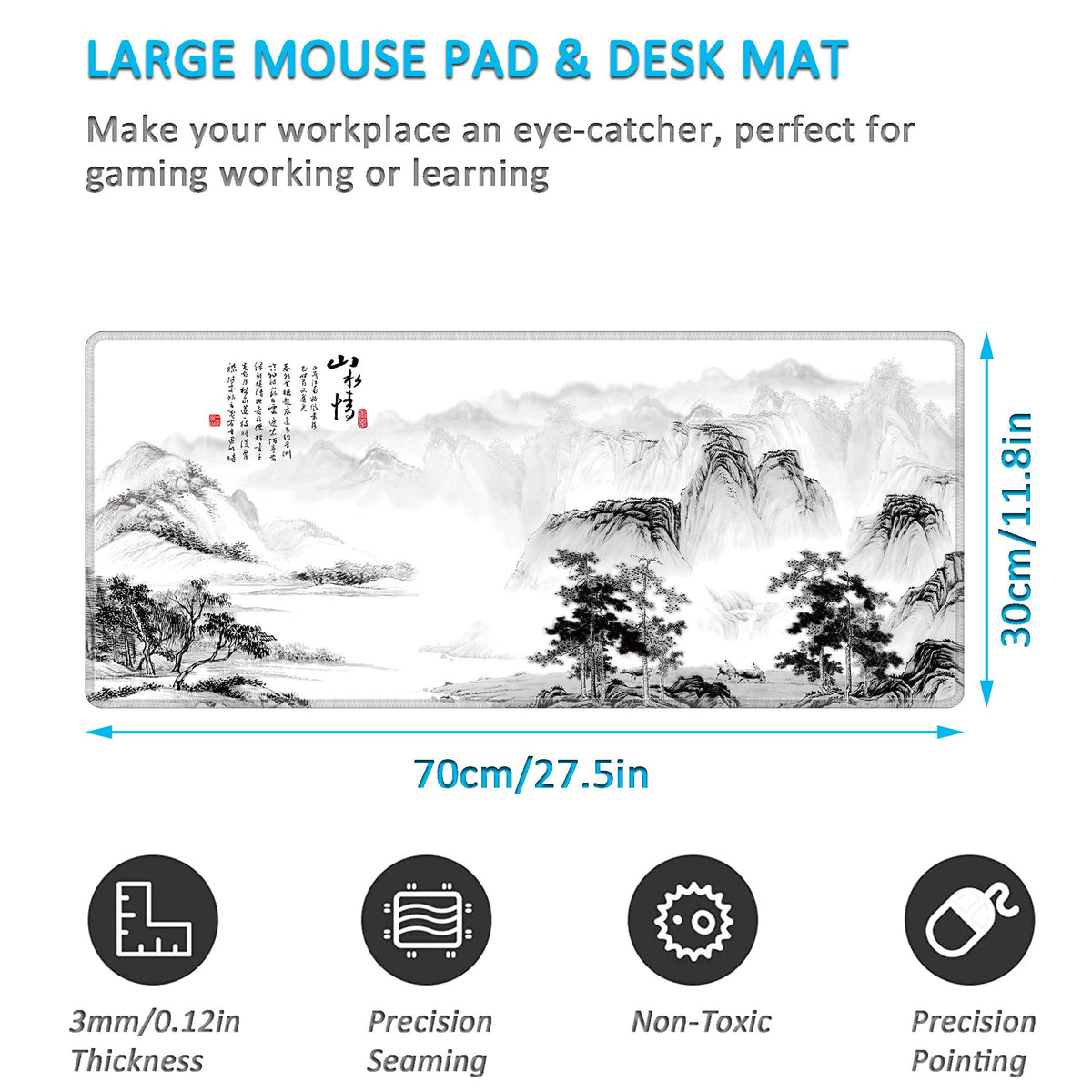 LL-COEUR Pattern Extended Gamer Mousepad 27.5x11.8x0.12inch, Desk Topper Mat with Non-Slip Base for