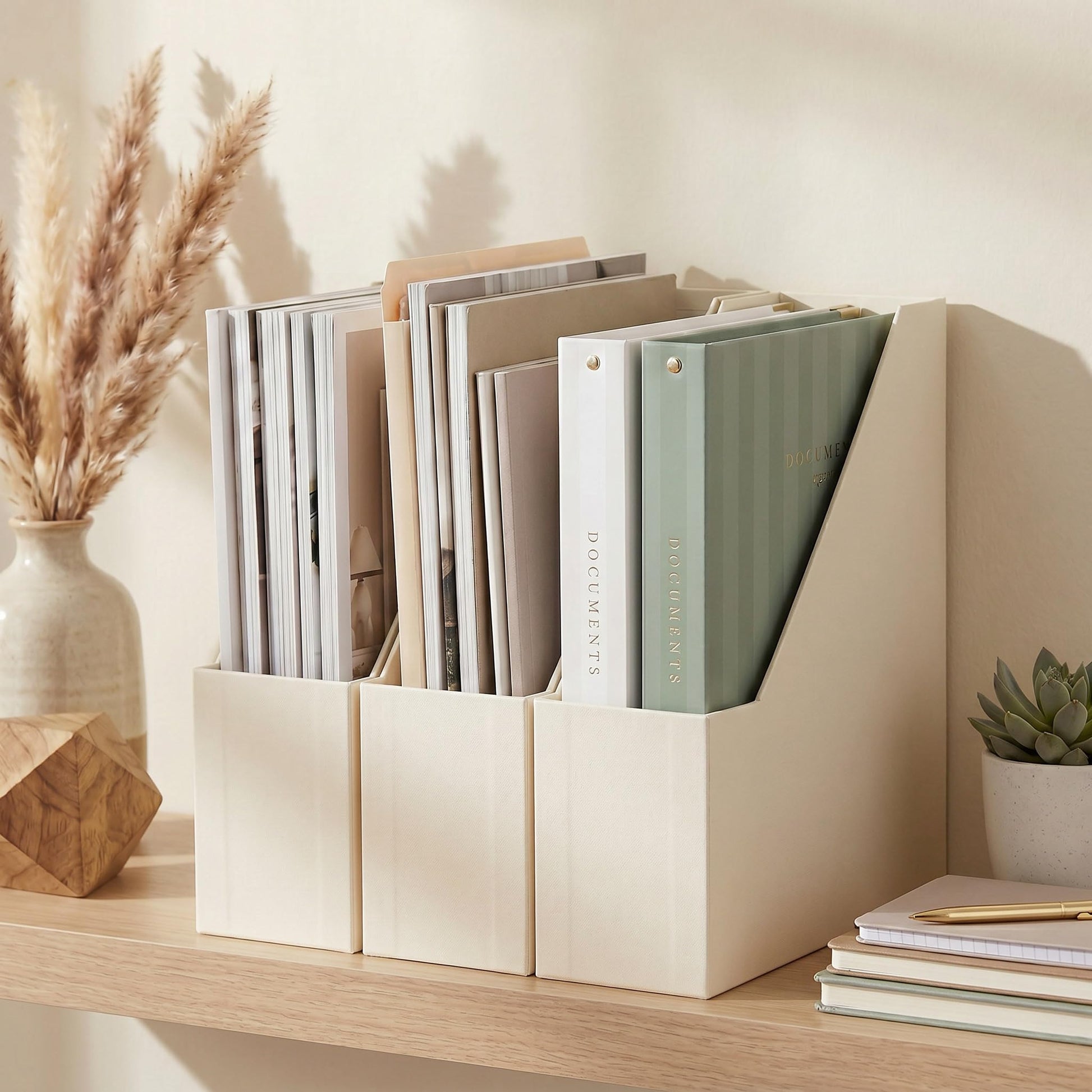 Beautiful Magazine Holder Set Of 3 - Sturdy File Holder for Desk Or Shelves