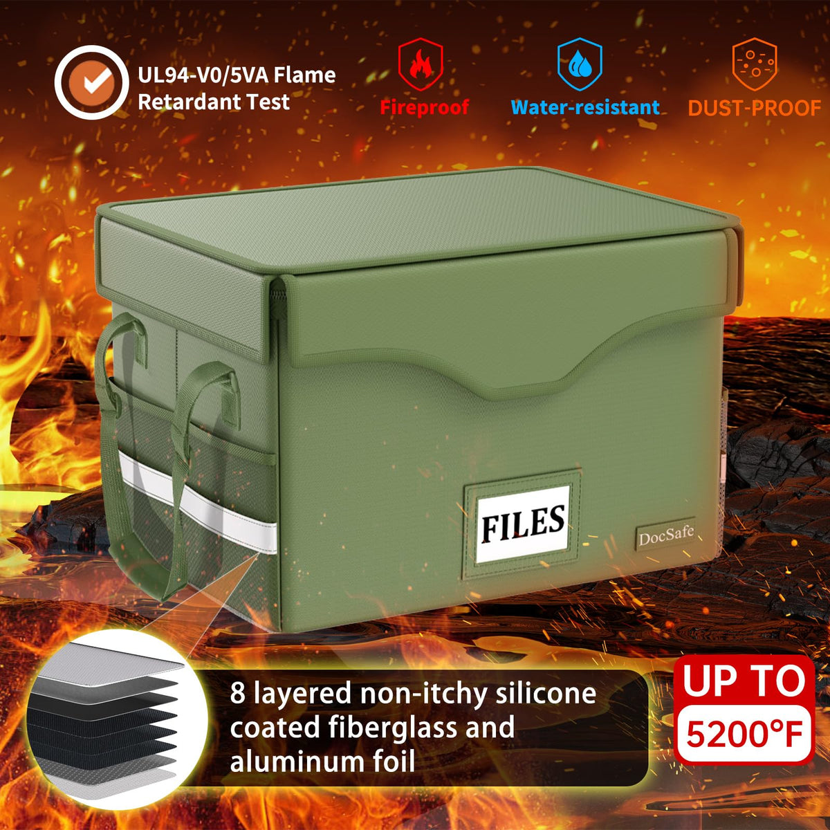 DocSafe 5200°F Fireproof Document Box with Lock,Heat Insulated File Organizer Storage with