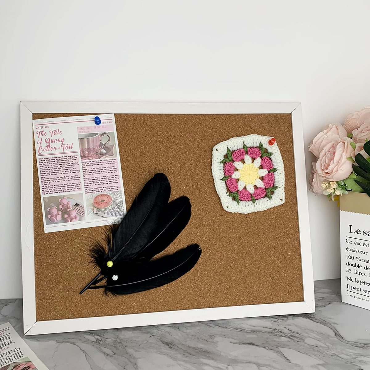 Cork Bulletin Board, 15.7 X 12 Inches Rectangle White Oak Wood Finish Frame for Office Home and