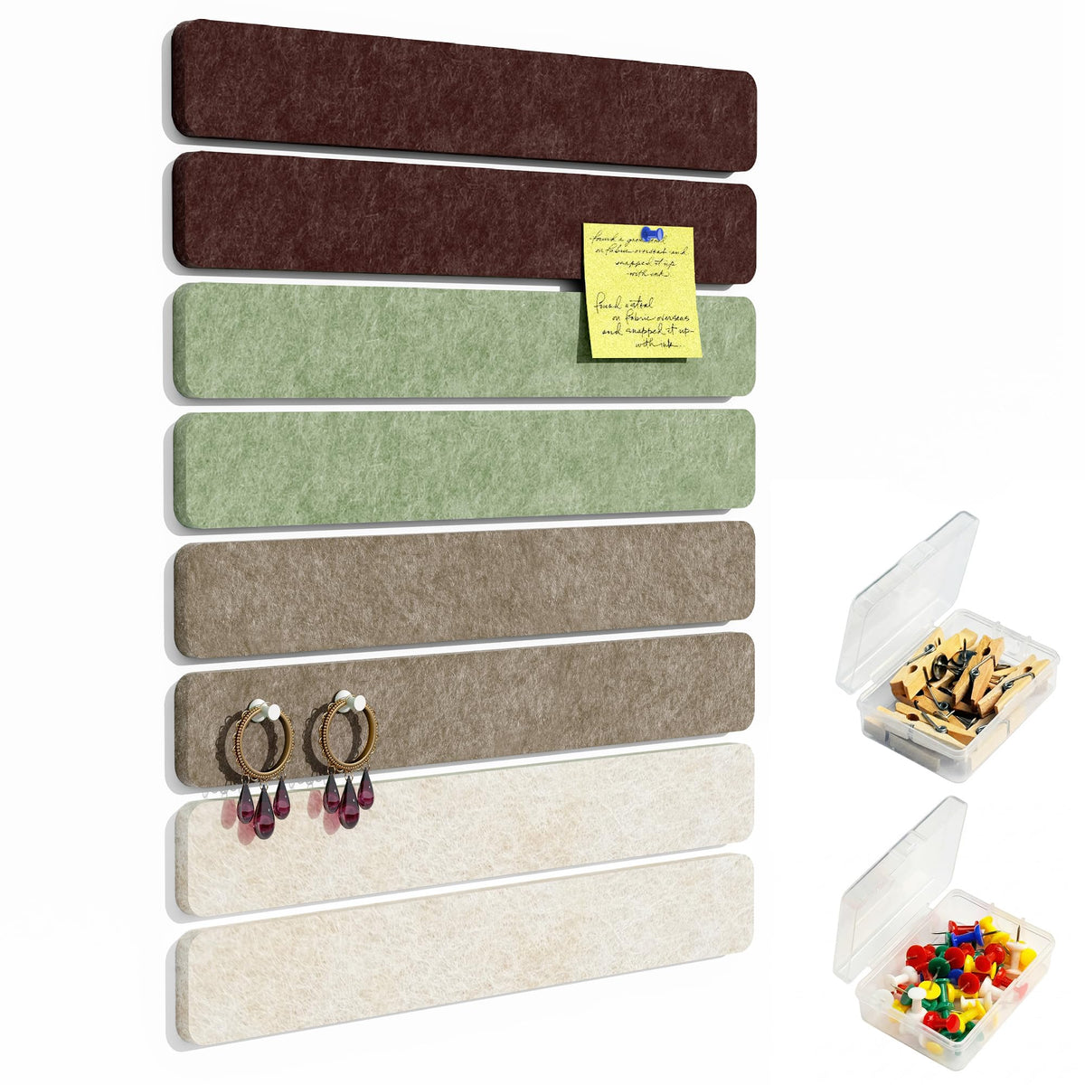 GoTiling 8 Pack Felt Pin Board Bar Strips for Walls - Self-Adhesive Cork Board Alternative, Small