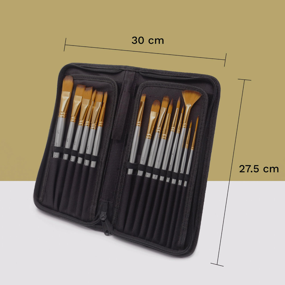 MyArtscape 15 Taklon Paint Brushes with Travel Holder - Short Handle