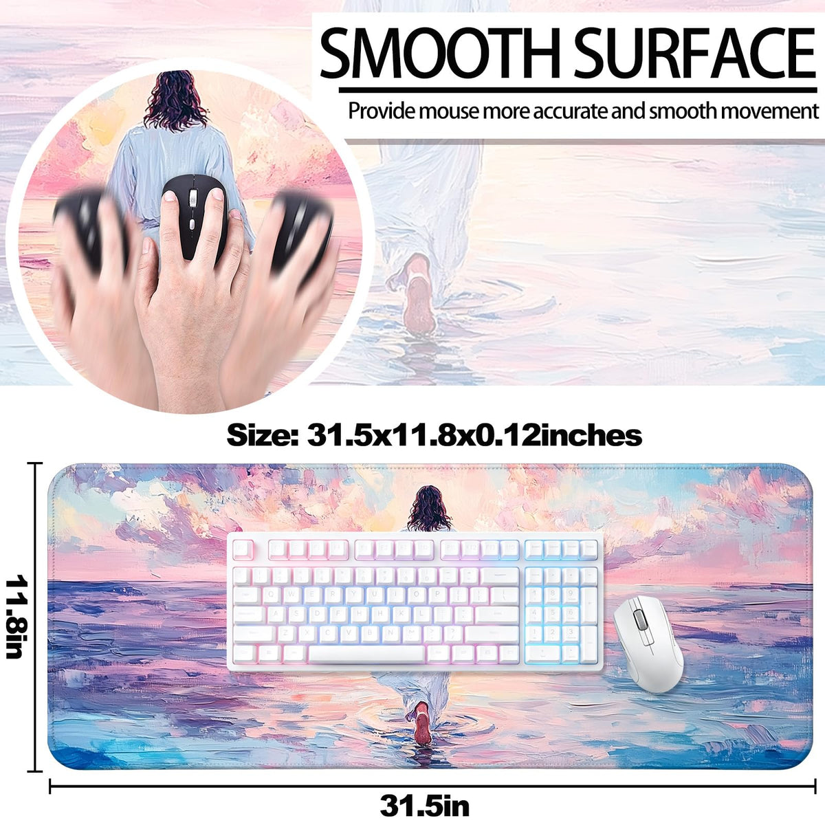 JIANG100 Jesus Walking on Water Gaming Desk Mat, Extended Mouse Pad, Pink