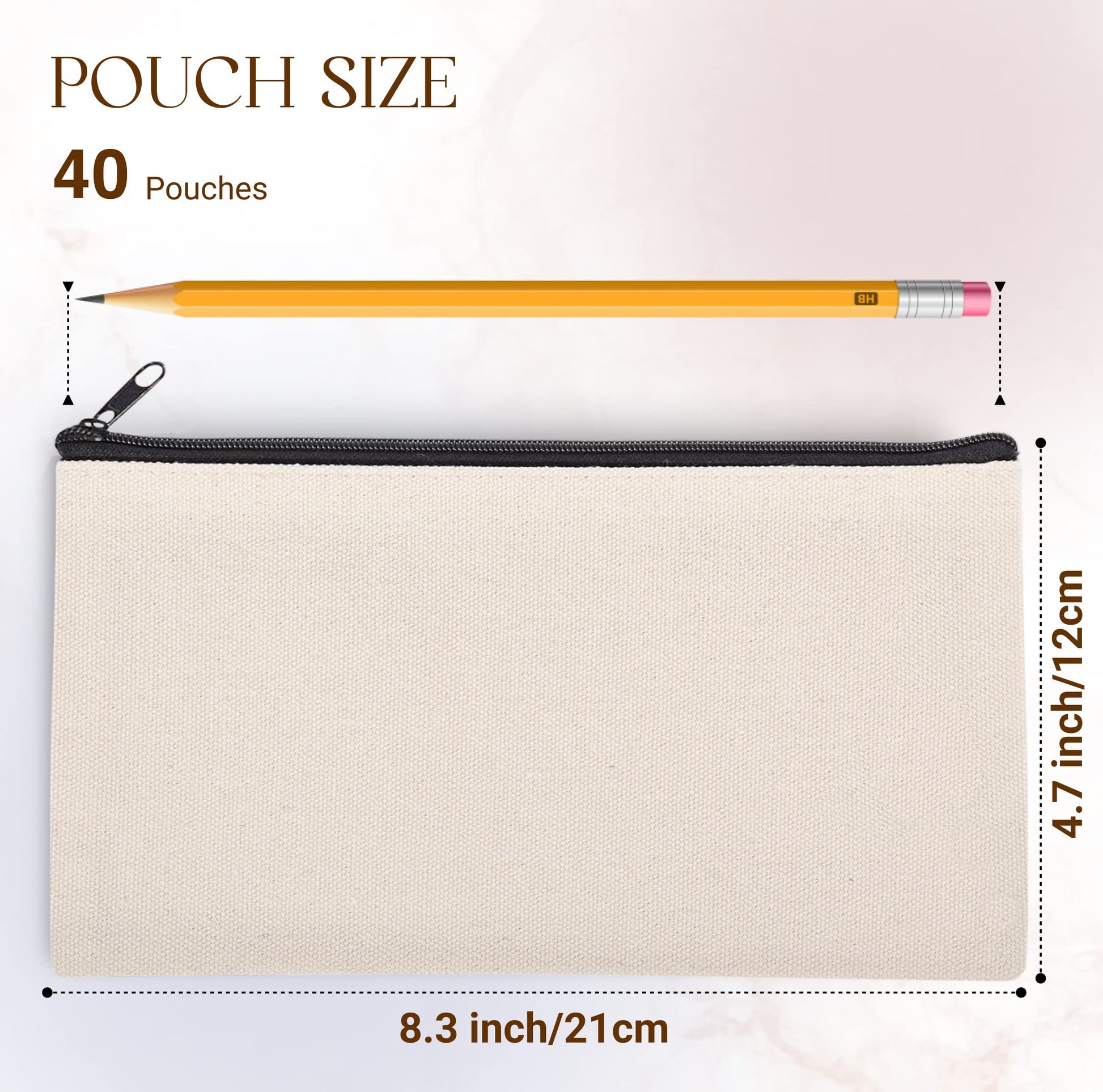 40pcs Blank canvas Zipper Pouch Makeup Bags Bulk, Smooth Zipper Pencil Case