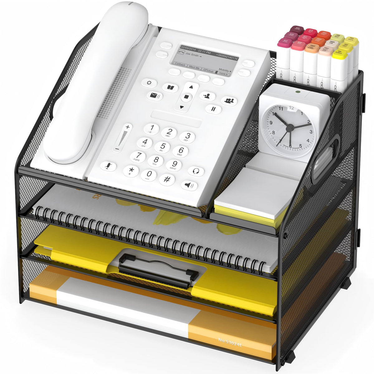 OrgMate 4 Tier Mesh Desk Organizer with Pen Holder and Handle Letter Tray