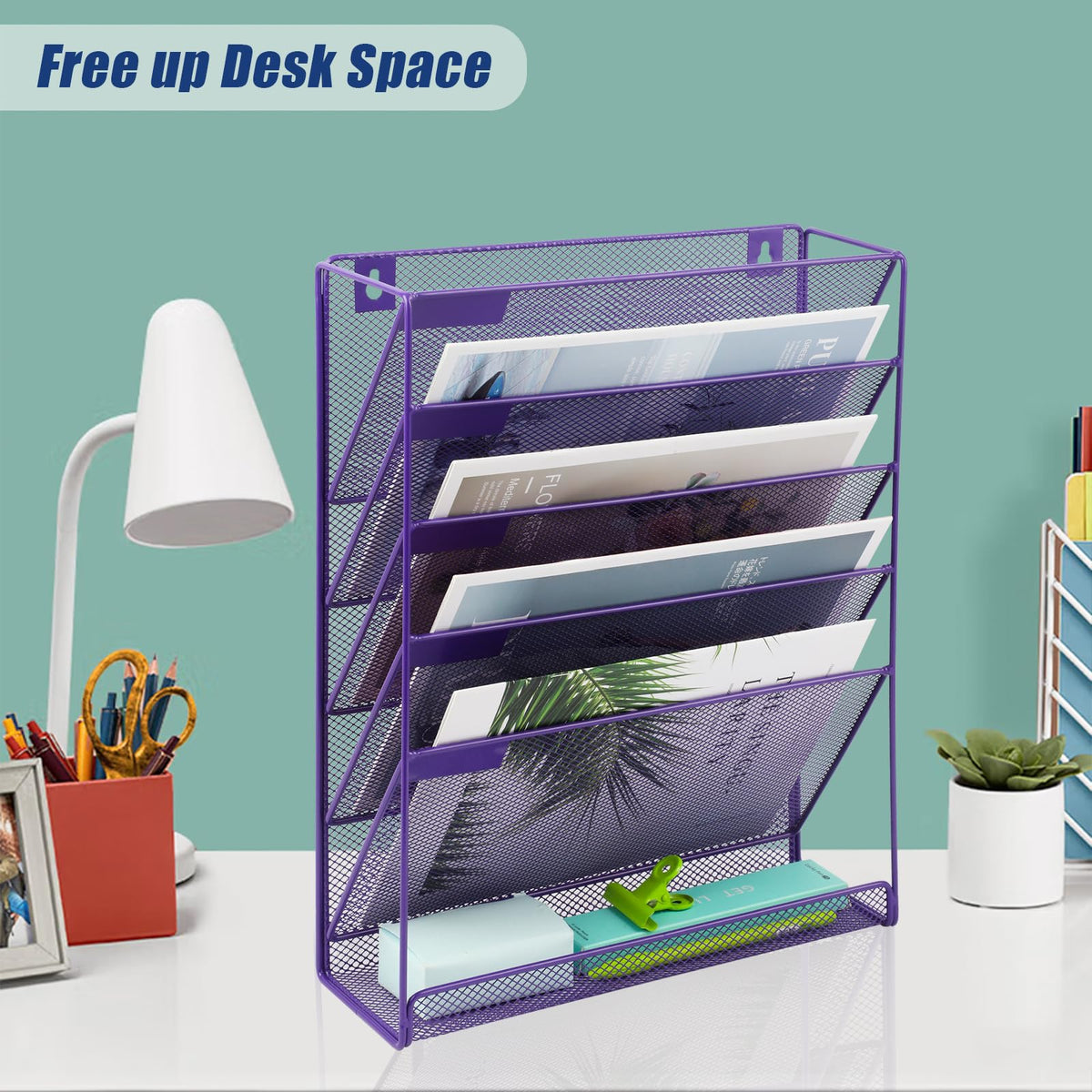 EASEPRES Desk File Organizer Mesh 6-Tier, Hanging Wall Mount Document Organization Stand, Desktop