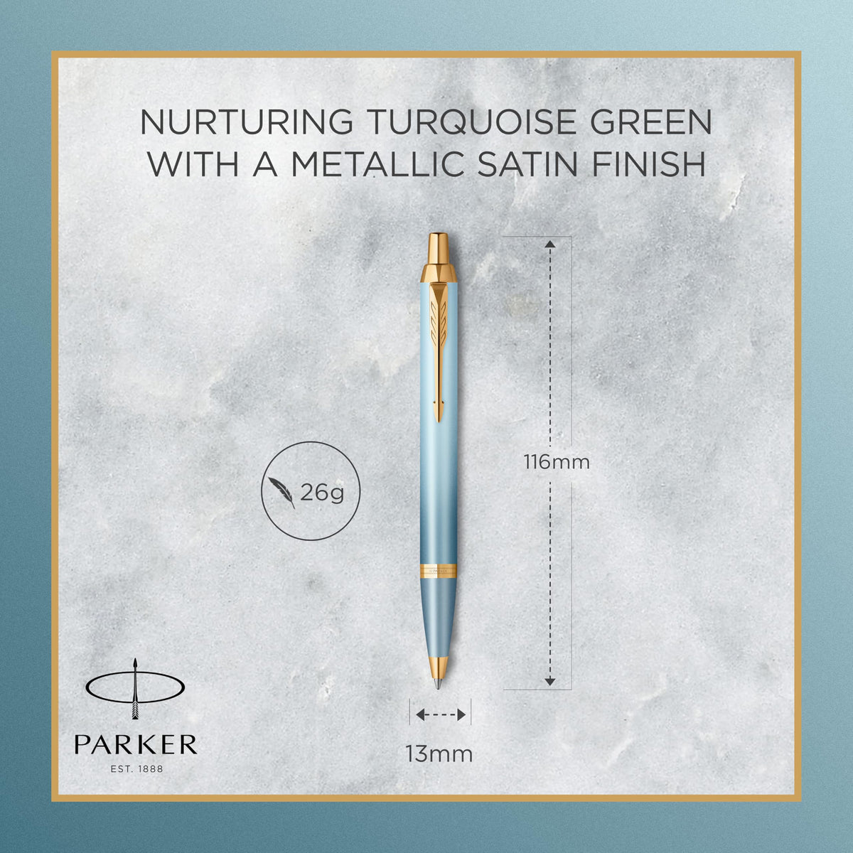 PARKER IM Writing Rituals, Ballpoint Pen, Turquoise Green Finish with Gradient, Gold Trims, Medium