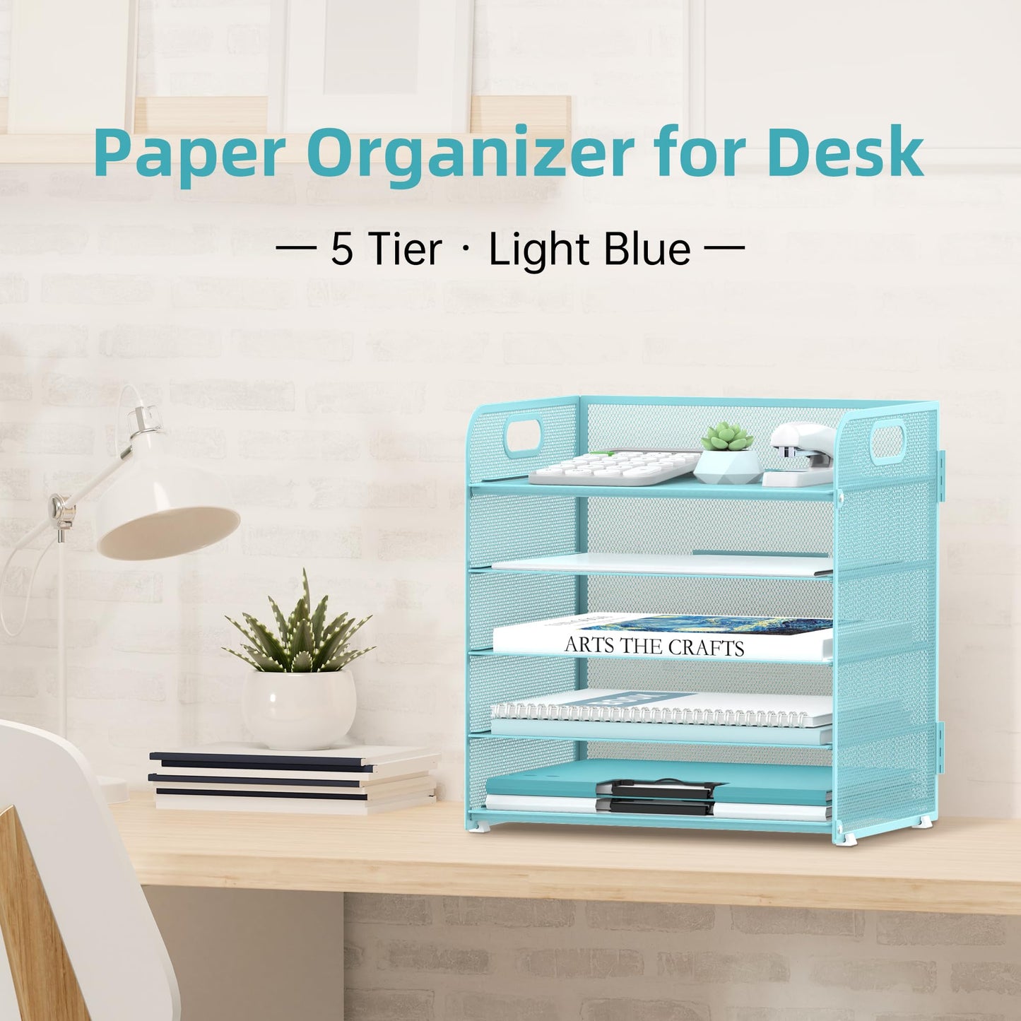 Supeasy 5 Trays Paper Organizer Letter Tray with Handle-Mesh Desk File Organizer, Paper Sorter Desk