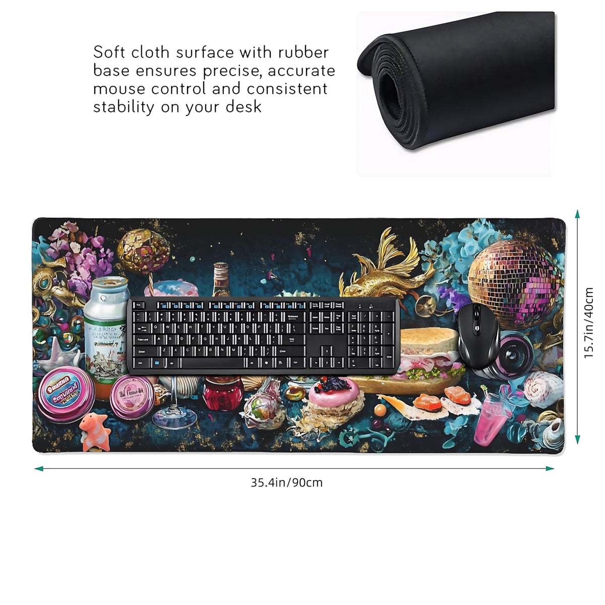 Aesthetic Party Gaming Mouse Pad, Blue Pink Pop Art Desk Mat with Anti-Slip Base & Stitched Edges