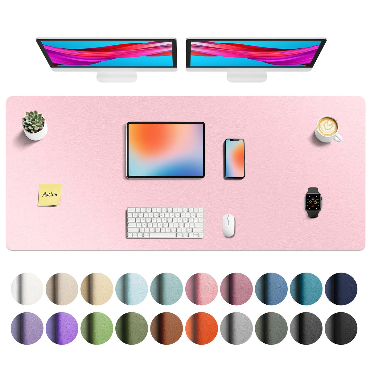 Aothia Faux Leather Desk Mat - Non-Slip PU Leather Desk Blotter, Waterproof Writing Surface, Large