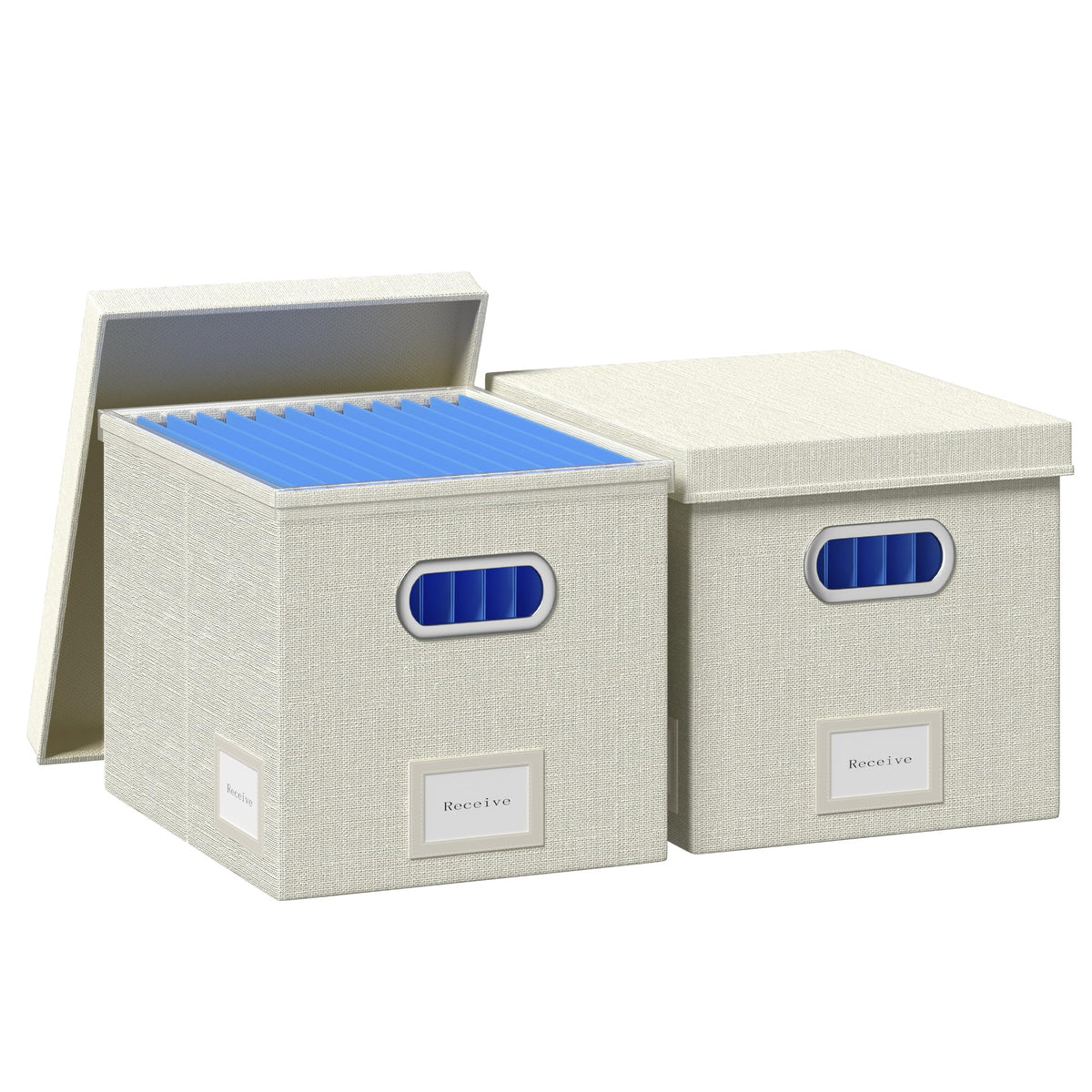 GRSQYS 2Pack File Box with Lid with One-Piece Plastic Frame Slides