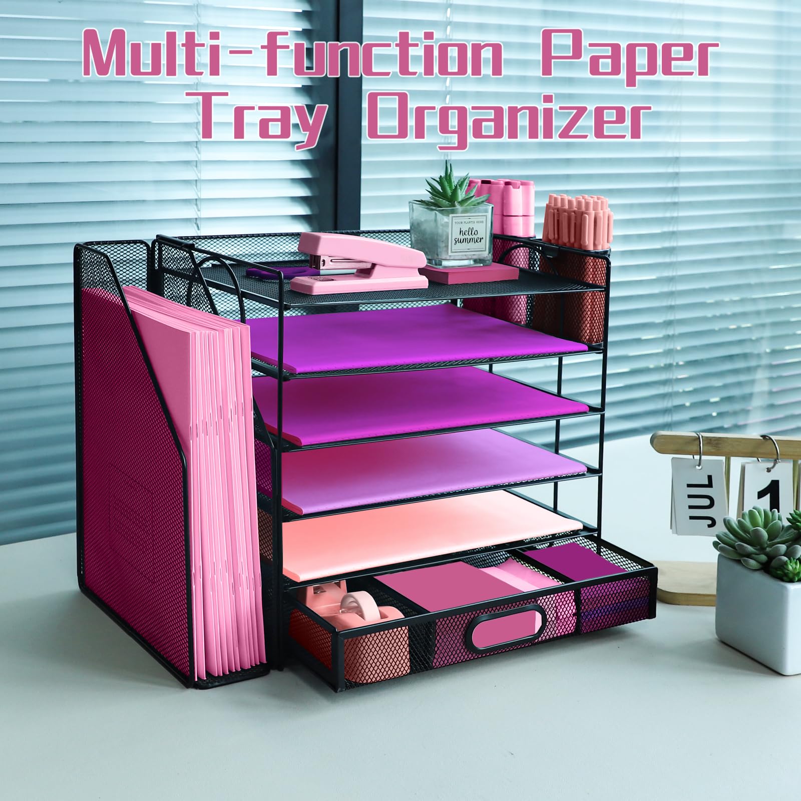 ideallife Desk Organizers and Accessories with File Holder, 6-Tier Paper Letter Tray Organiser with