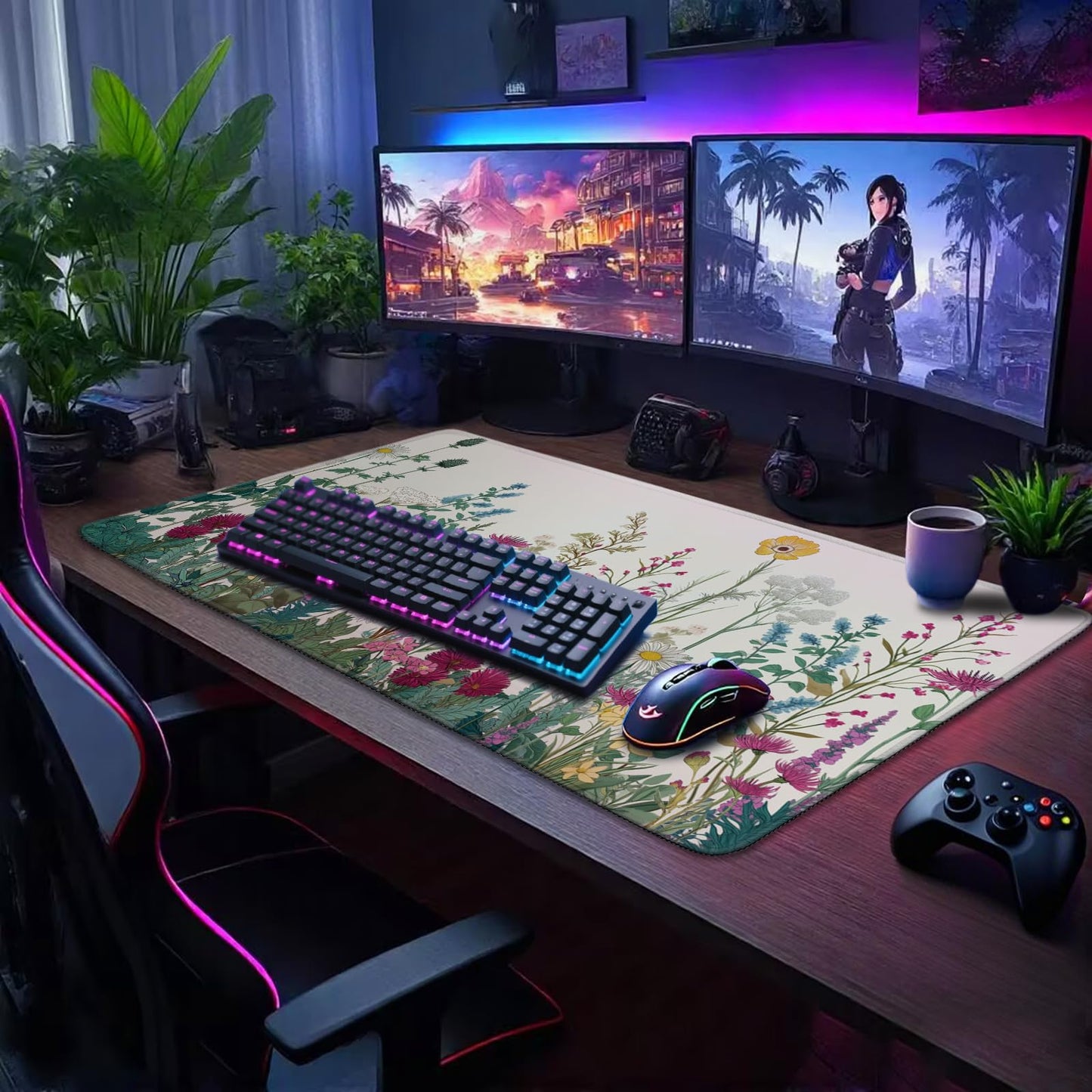 Mcapirivo Wildflower Garden Large Desk Mat Gaming Mouse Pad 31.5"x15.7"